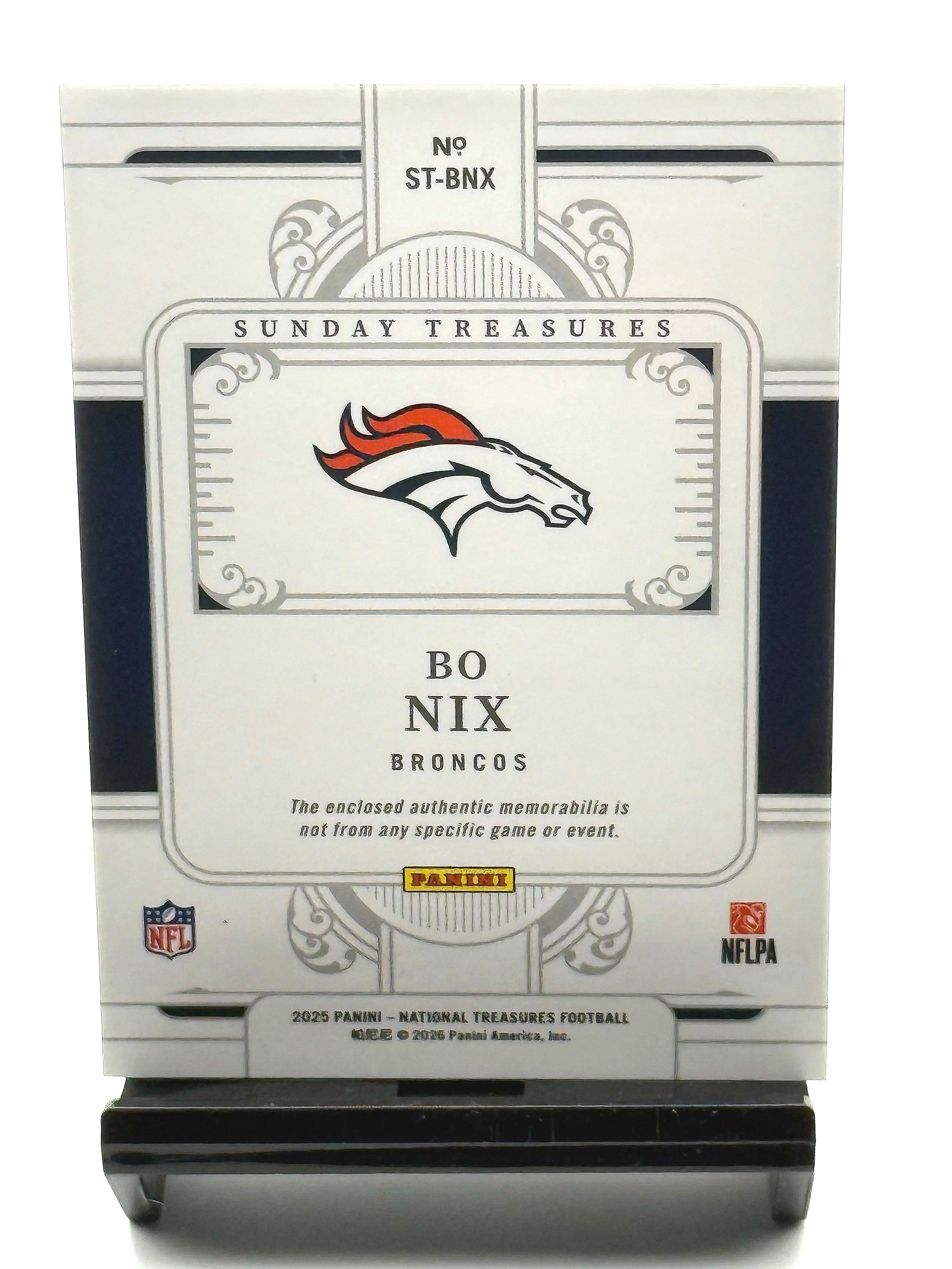 2025 National Treasures Bo Nix Sunday Treasures Dual Patch /25 #ST-BNX Broncos Football Card back