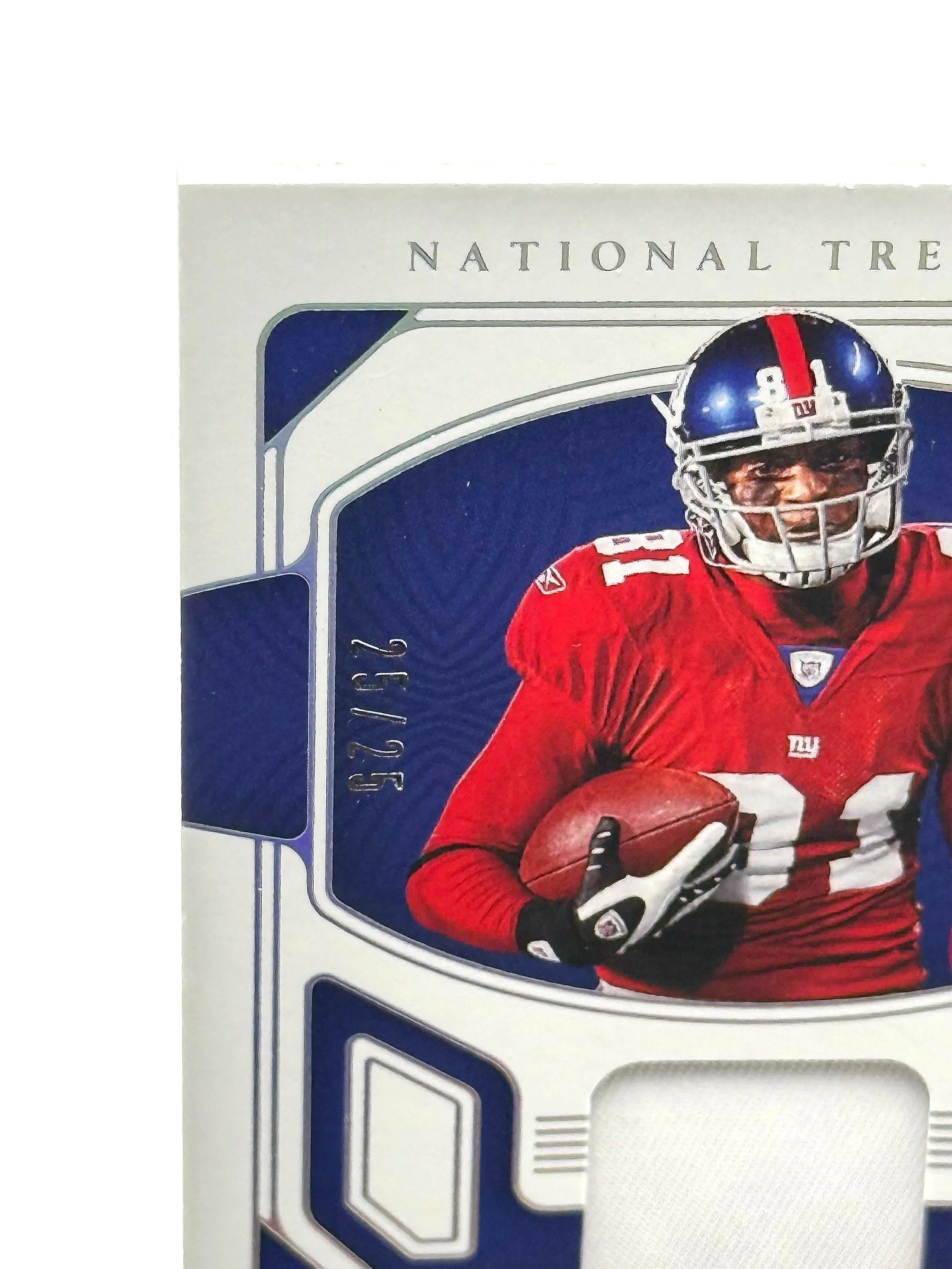 2022 National Treasures Amani Toomer Game Gear Game-Worn Patch /25 #GTE-ATO football card top left corner