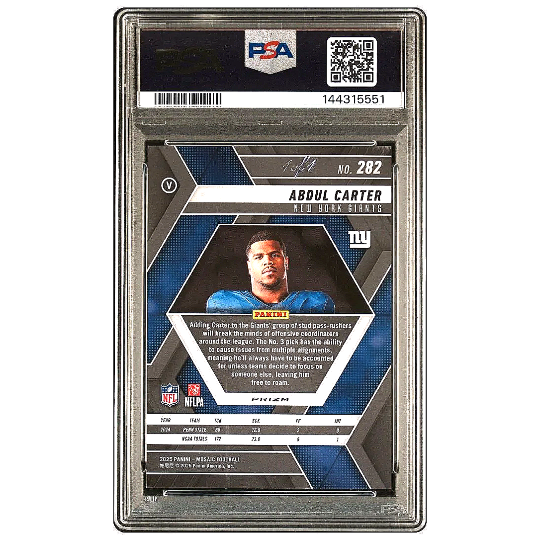 2025 Mosaic Abdul Carter Black 1/1 #282 PSA8 football card back