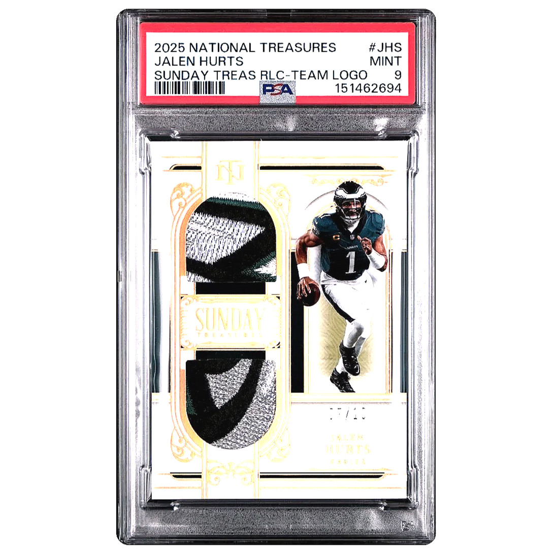 2025 National Treasures Jalen Hurts Sunday Treasures Relic Team Logo /10 PSA9