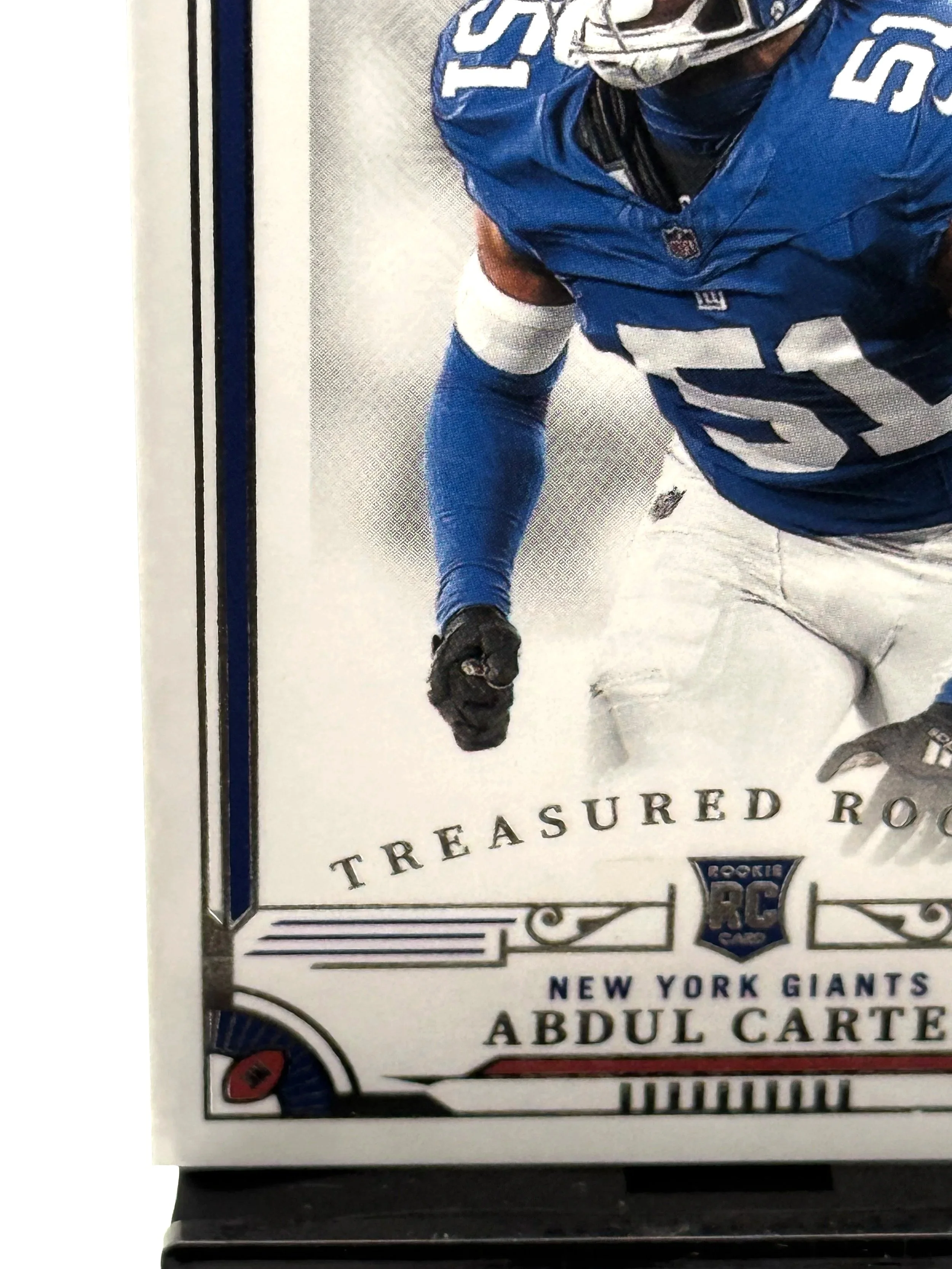 2025 National Treasures Abdul Carter Treasured Rookies NT RC #TR-ACR - Giants football card bottom left corner