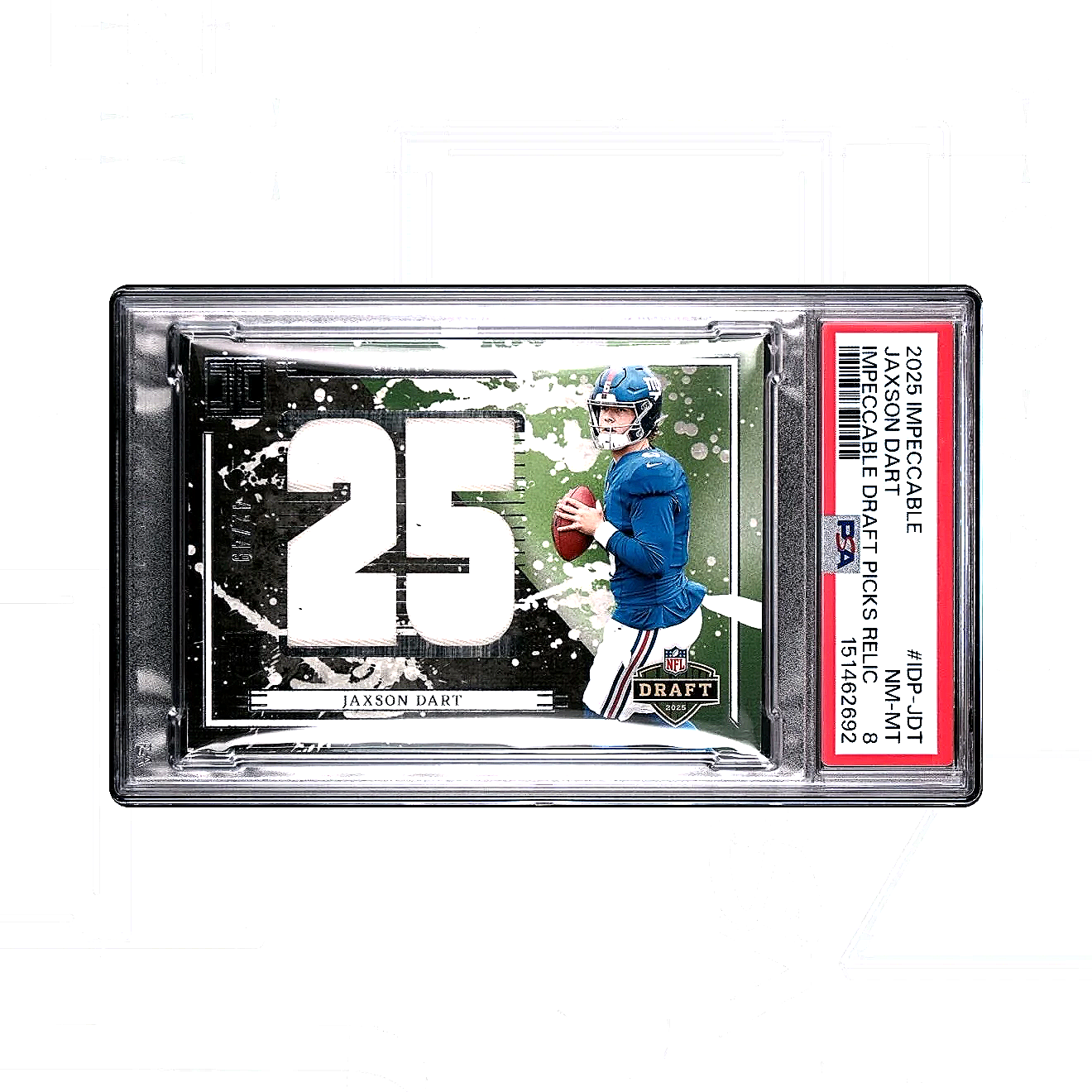 2025 Impeccable Jaxson Dart Draft Picks Relic /49 #IDP-JDT PSA8 - Giants