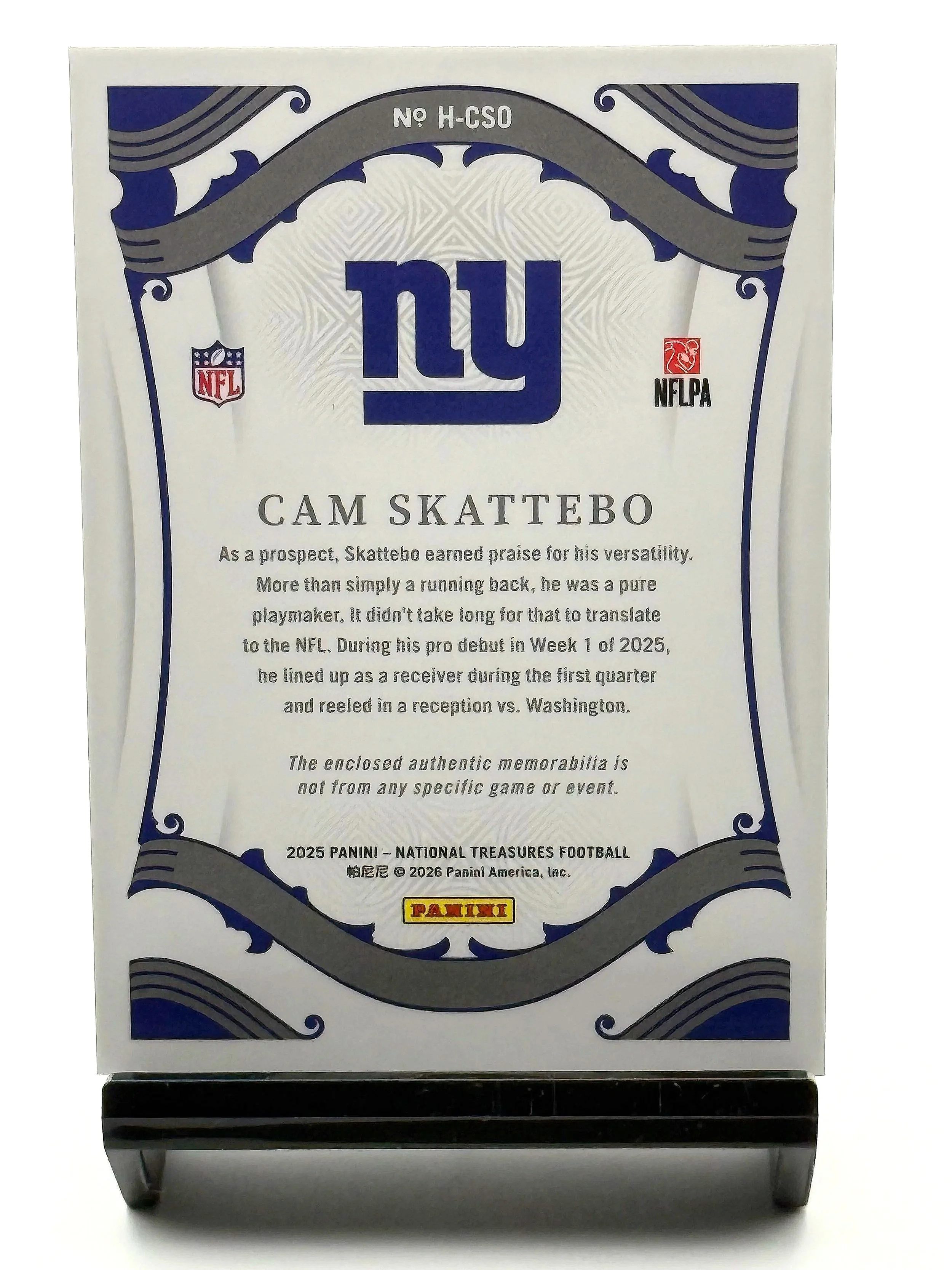 2025 National Treasures Cam Skattebo Heirlooms RC /10 - New York Giants football card back