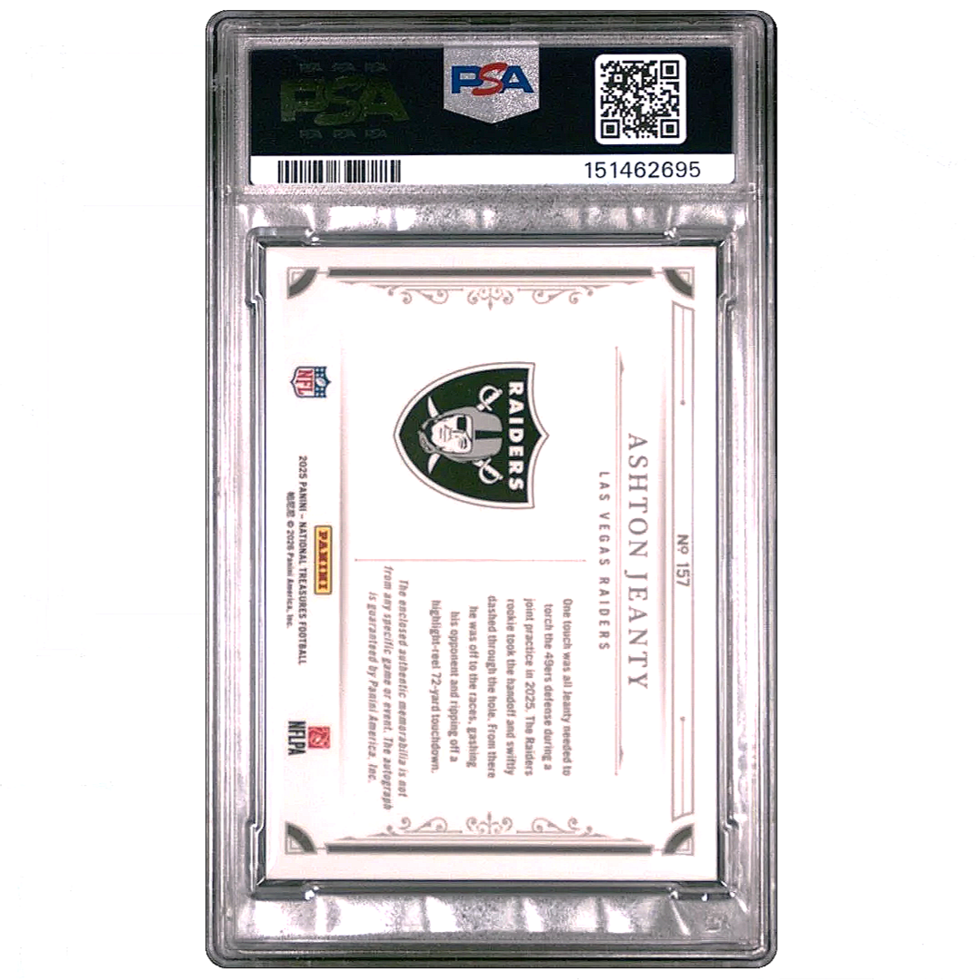 22025 Panini National Treasures Ashton Jeanty PT Auto Stars & Stripes Blue /10 #157 – PSA 9 Football Card Slab Back