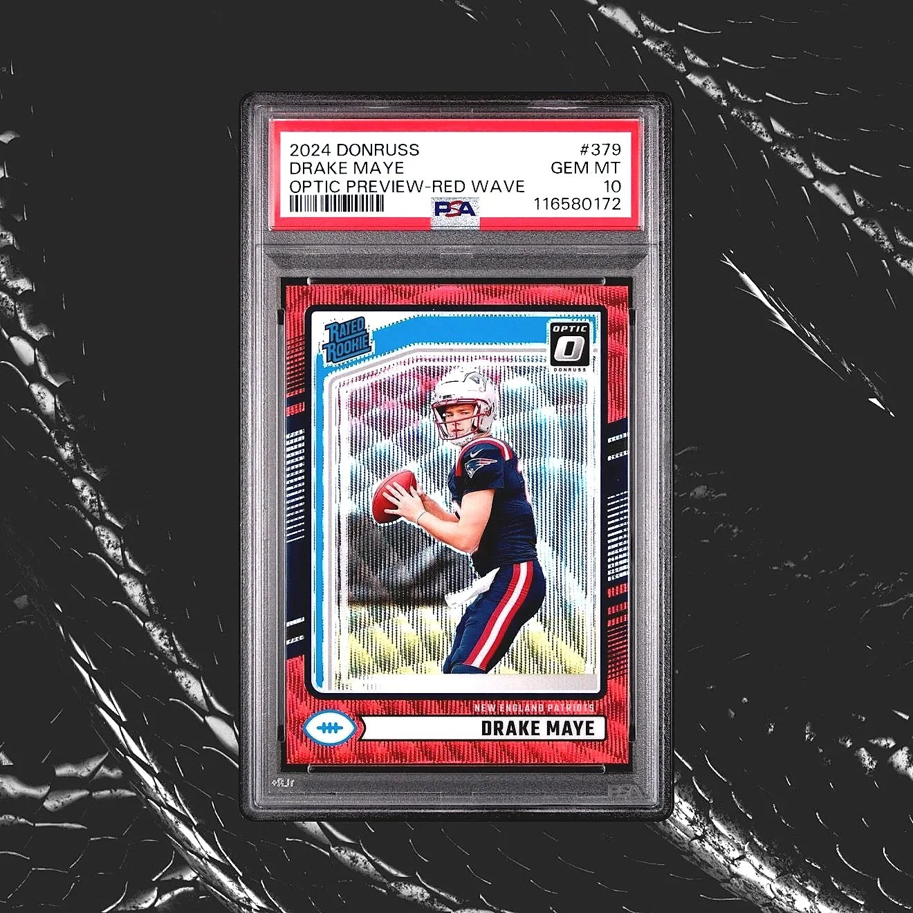 2024 Donruss Drake Maye Optix Preview-Red Wave #379 PSA10 - Patriots Football Card Front Variation
