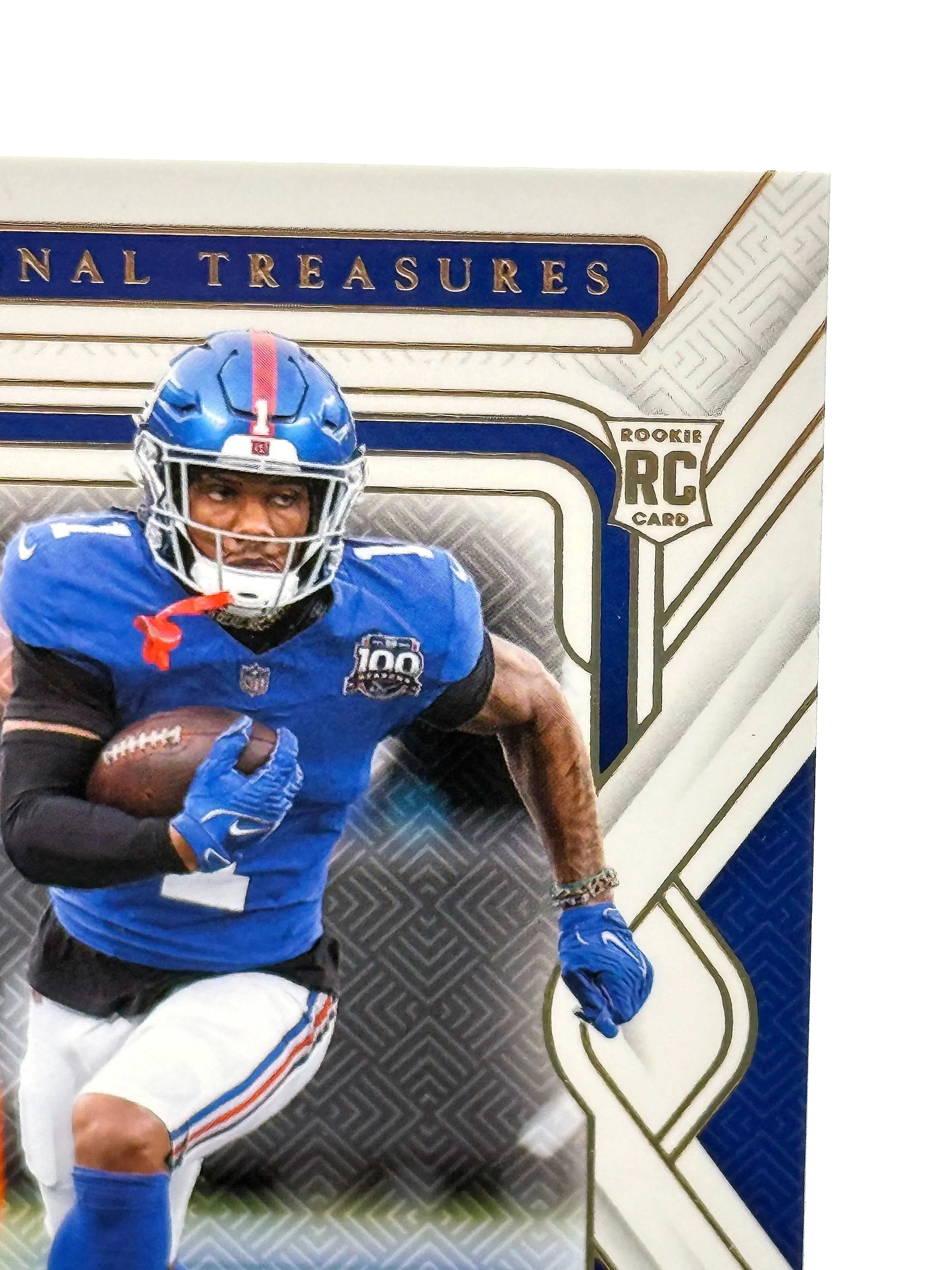 2024 National Treasures Malik Nabers Holo Gold Rookie #73 /15 Giants Football Card Top Right Corner