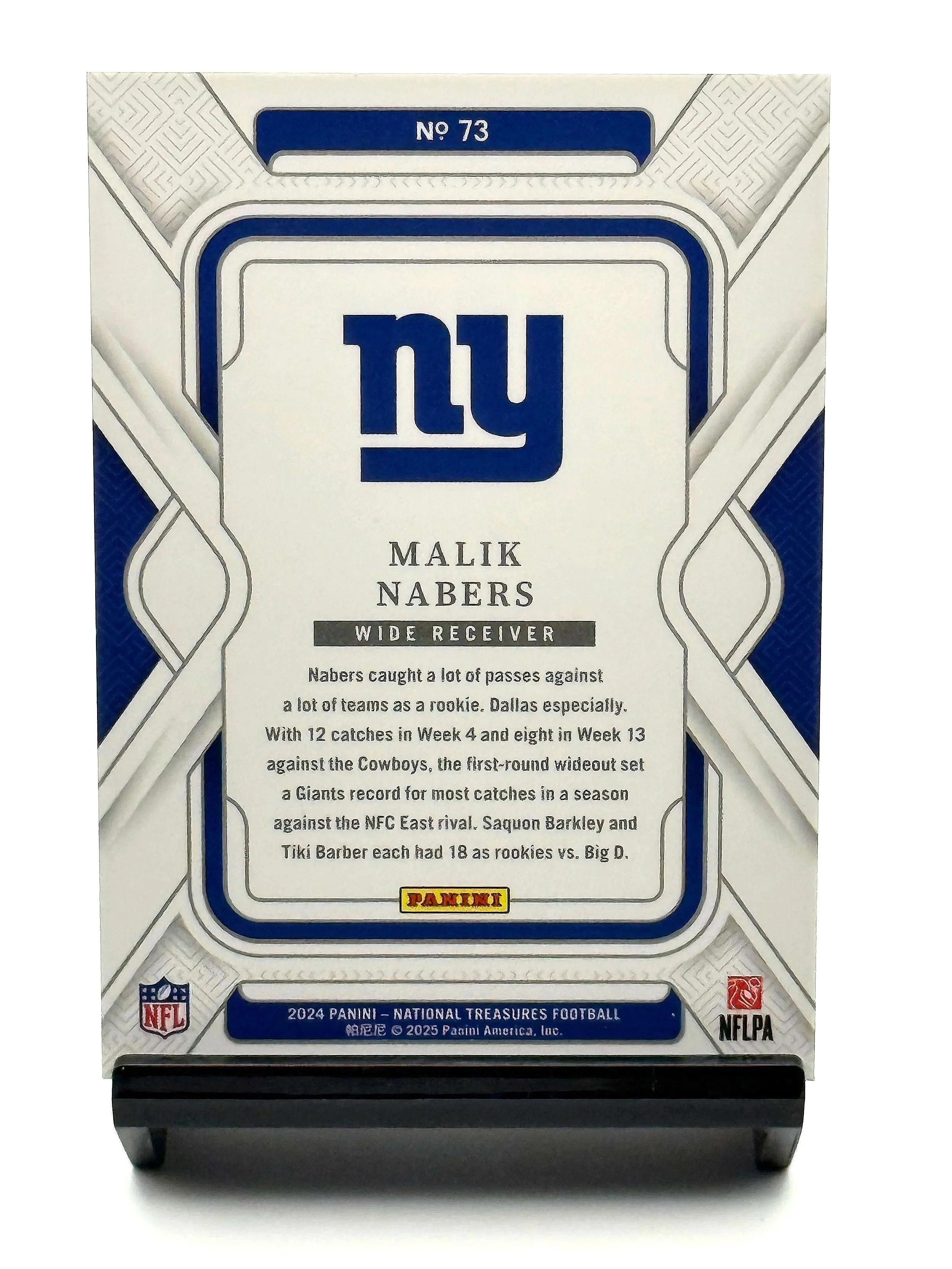 2024 National Treasures Malik Nabers Holo Gold Rookie #73 /15 Giants Football Card Back