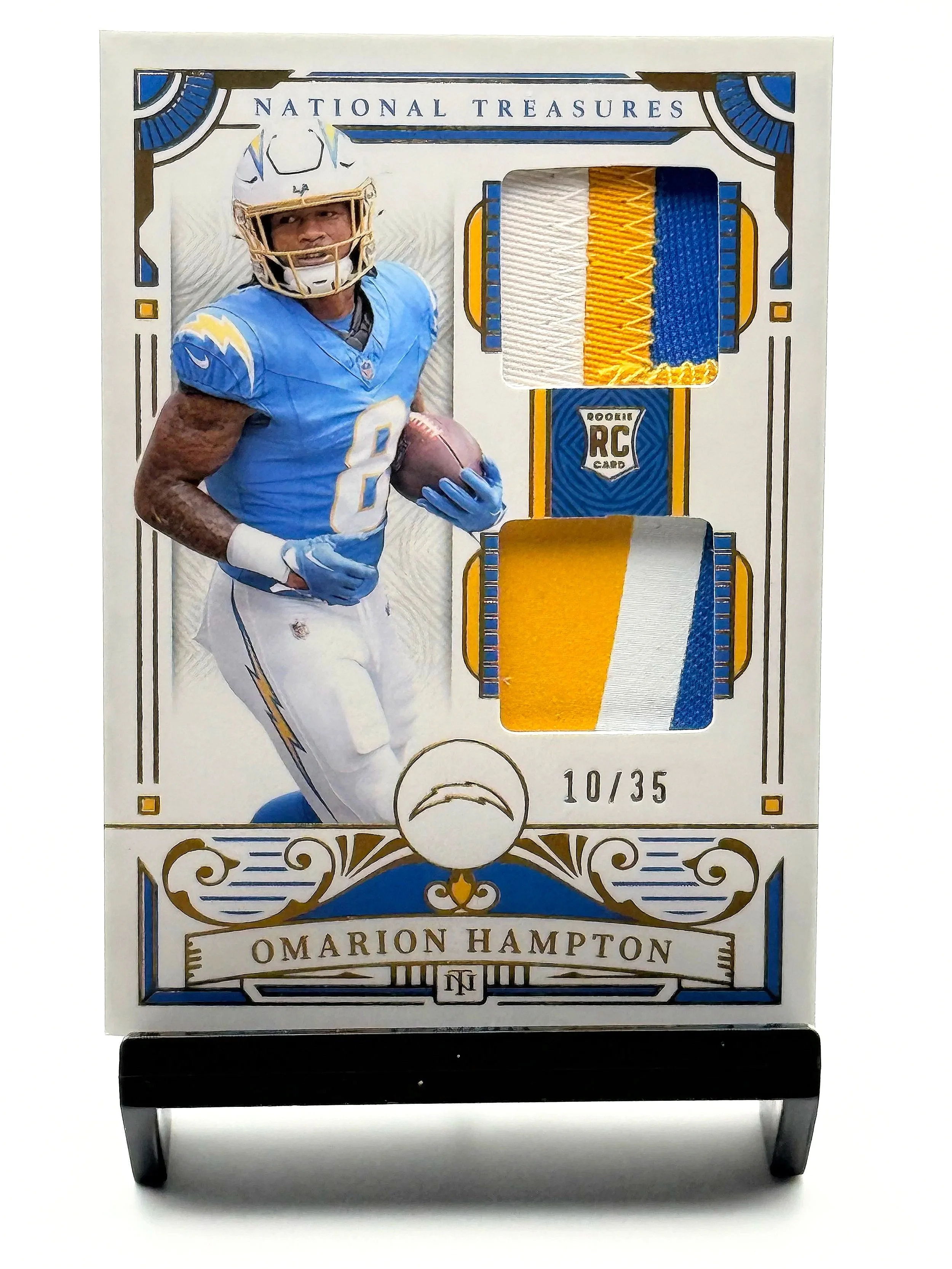 2025 National Treasures Omarion Hampton Dual Patch Rookie /35 NT RC #9 Chargers