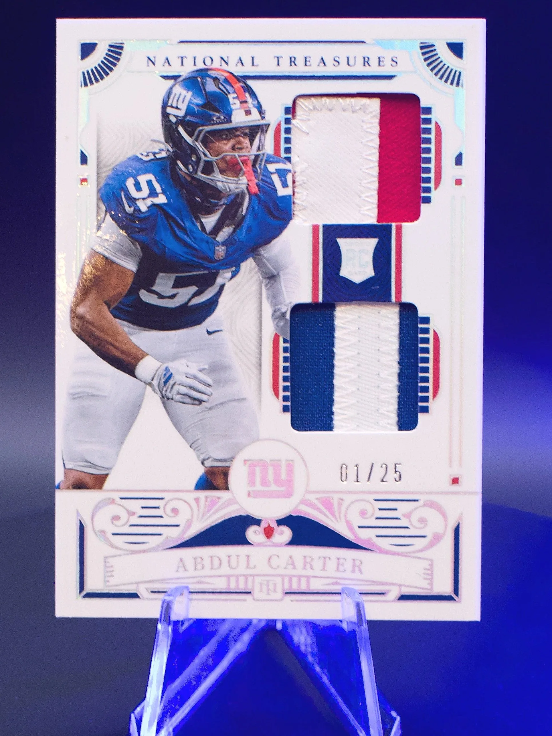 2025 National Treasures Abdul Carter Rookie Dual Patch Silver RC #/25 - Giants