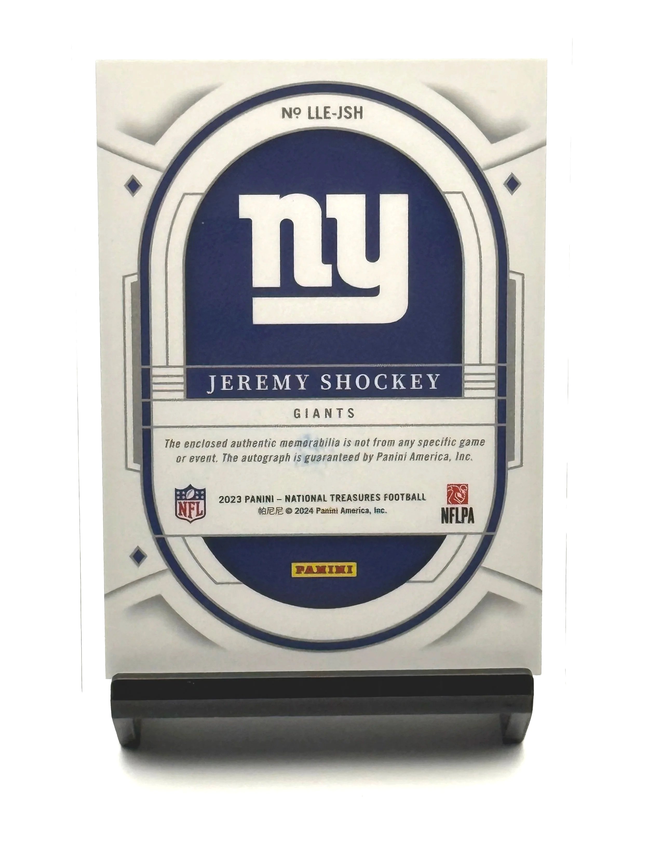 2023 Panini National Treasures Jeremy Shockey Lasting Treasures Patch Auto /25 Giants football card back
