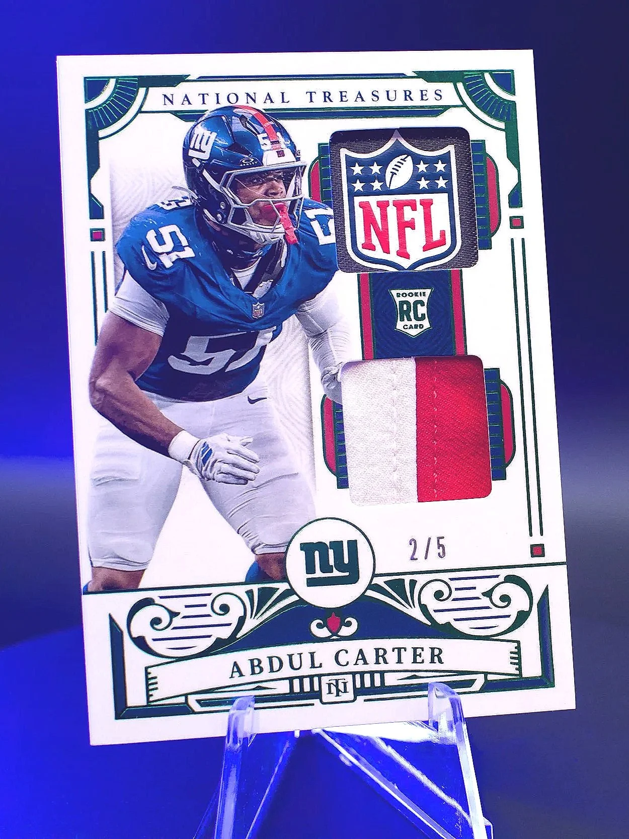 2025 National Treasures Abdul Carter #30 Emerald /5 NFL Shield Patch RC - Giants