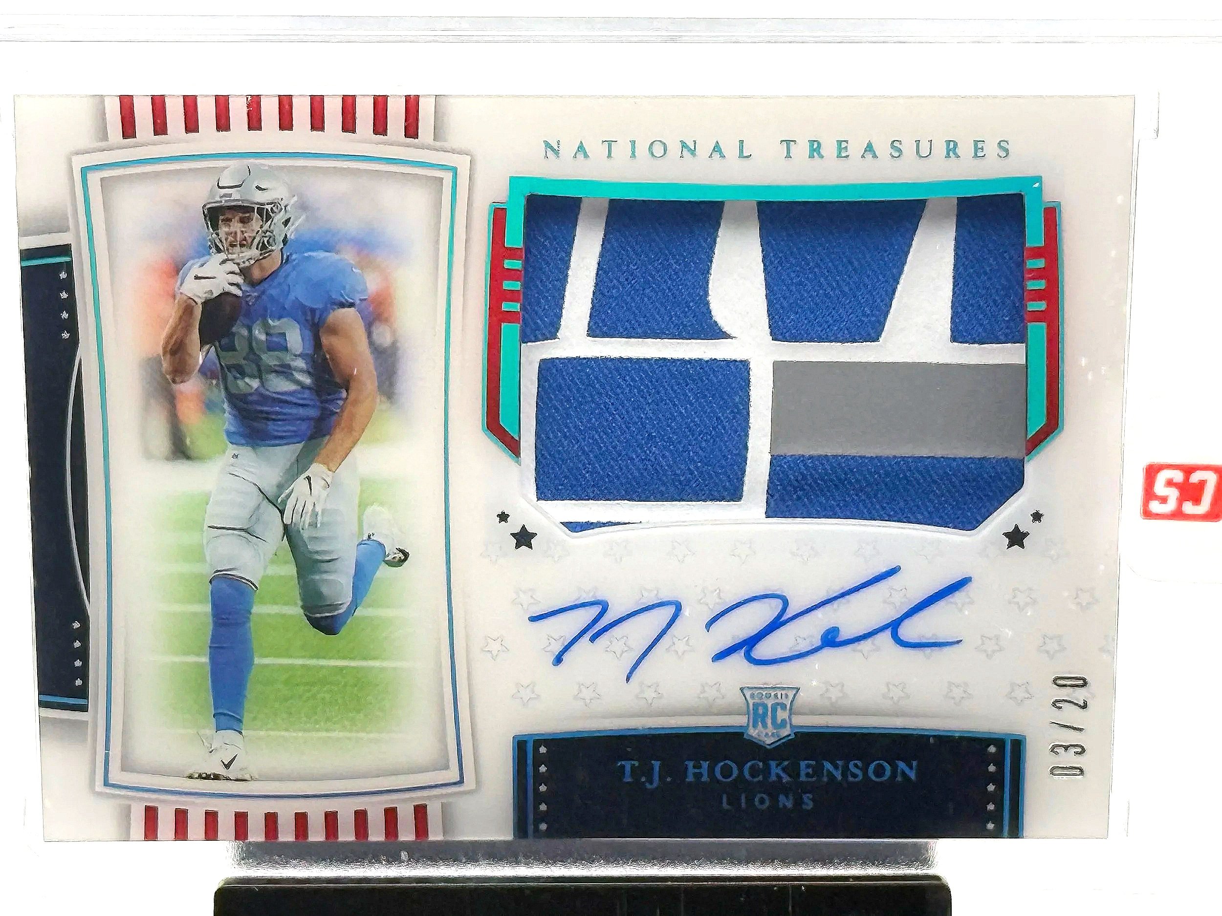 2020 National Treasures TJ Hockenson Stars & Stripes RPA /20 #179 Lions football card front