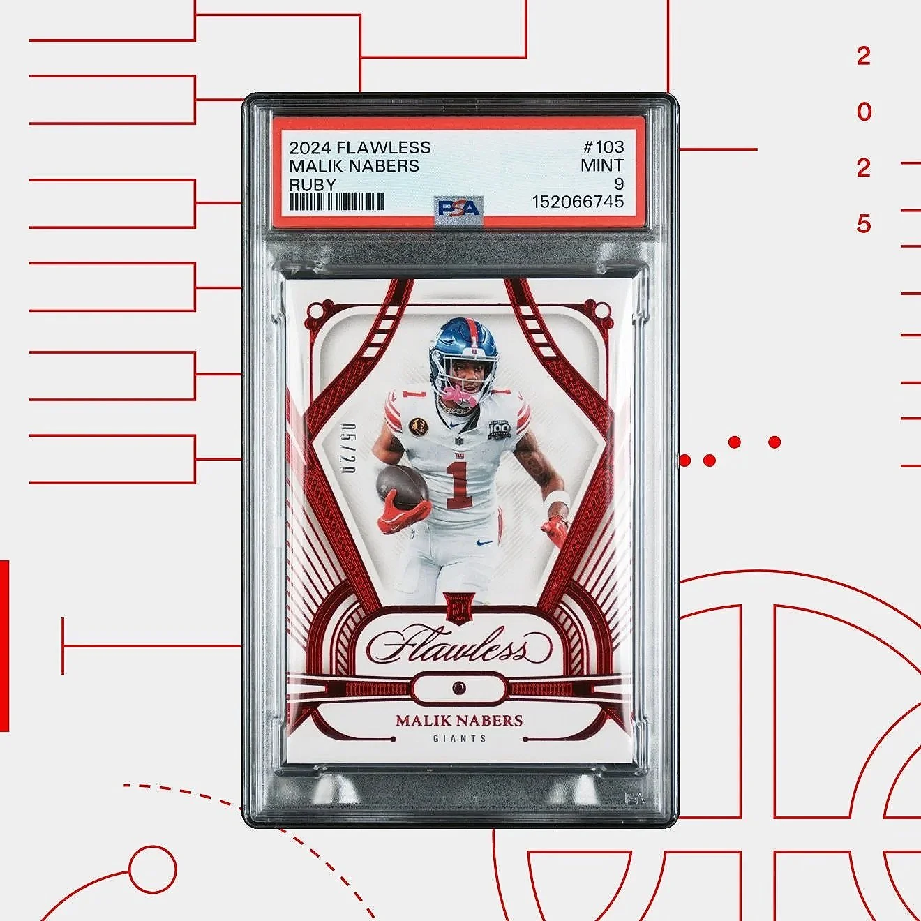 2024 Panini Flawless Malik Nabers Ruby #103 RC /20 PSA9 - Giants Football Card Front Variation