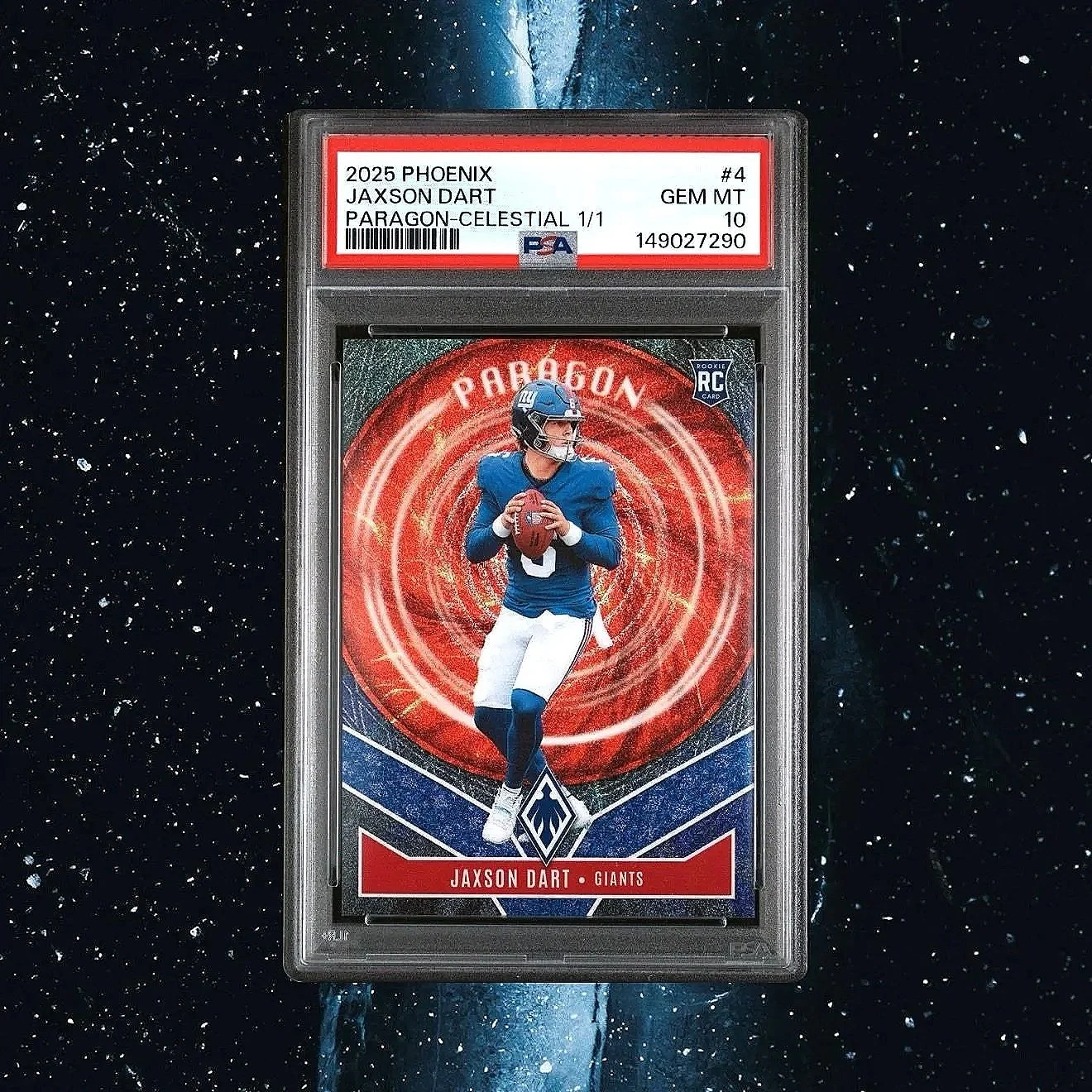 2025 Phoenix Paragon Jaxson Dart Celestial 1/1 #4 Giants - PSA10 Football Card Front Variation