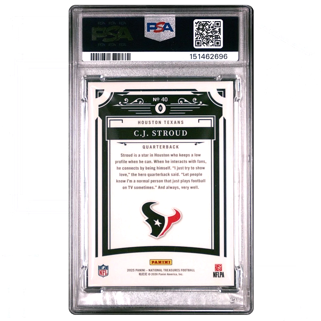2025 National Treasures CJ Stroud Stars & Stripes Card - PSA 9 Football Card Slab Back