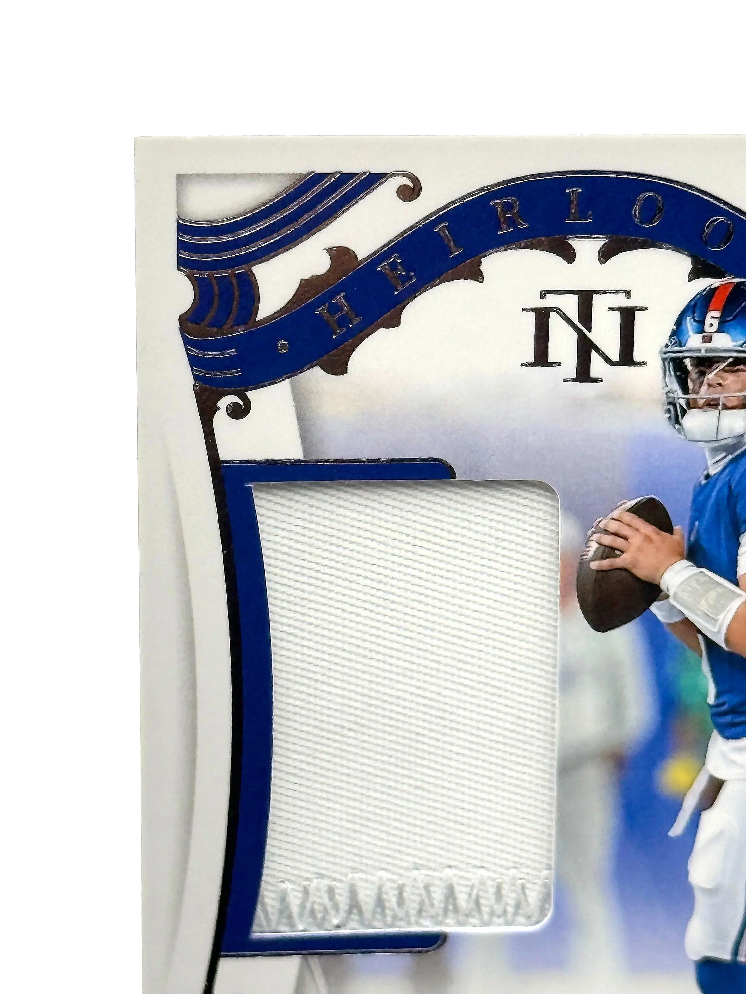 2025 Panini National Treasures Jaxson Dart /10 Heirlooms Gold #H-JDT Giants Football Card Top Left Corner