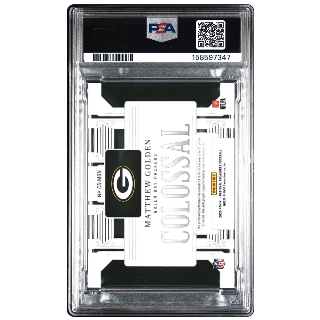 2025 National Treasures Matthew Golden Colossal Materials True NFL Shield #MGN 1/1 PSA9 - Packers Football Card Back Vertical
