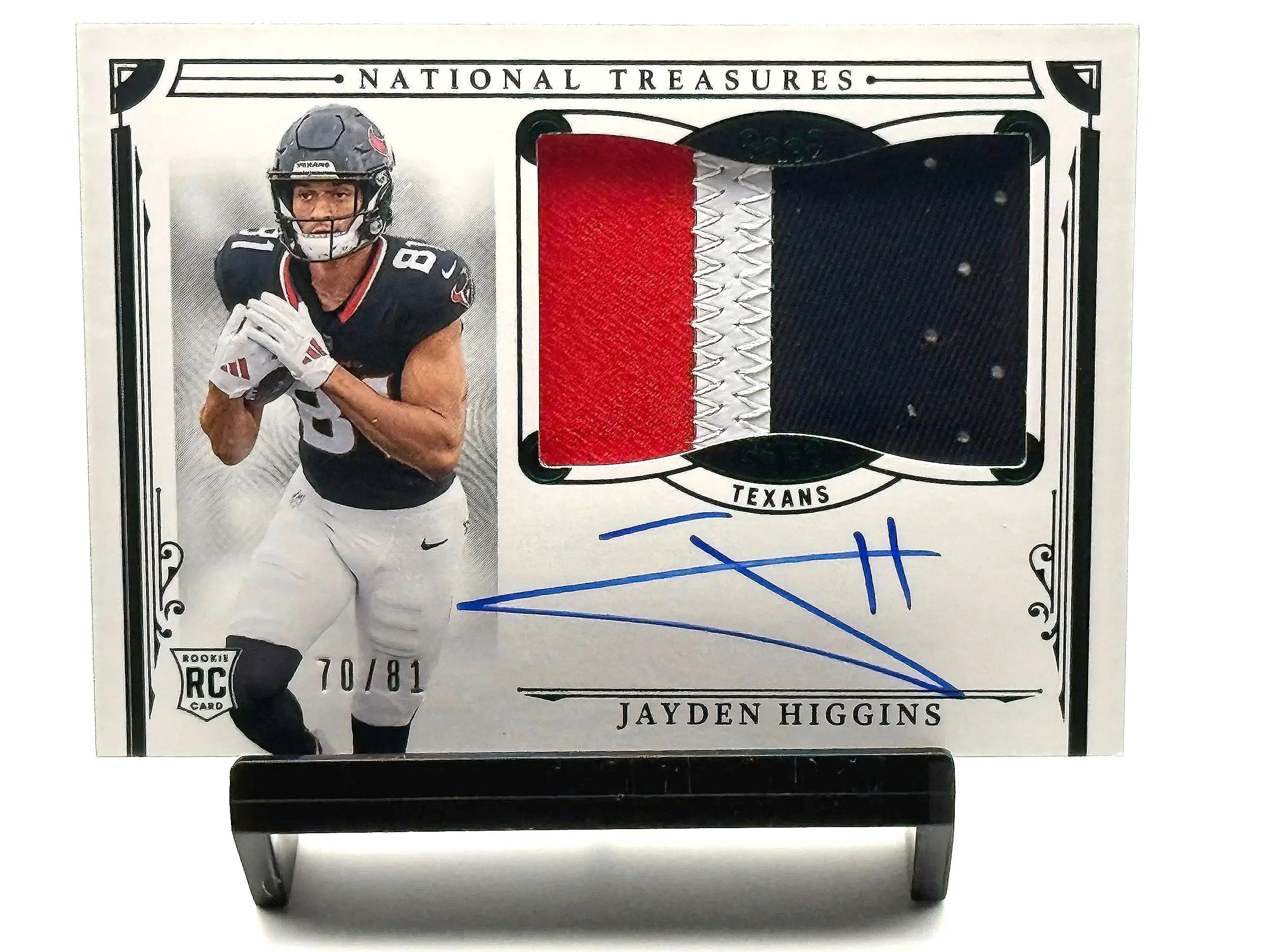 2025 National Treasures Jayden Higgins Rookie Patch Auto NT RPA #172 Texans football card full horizontal front