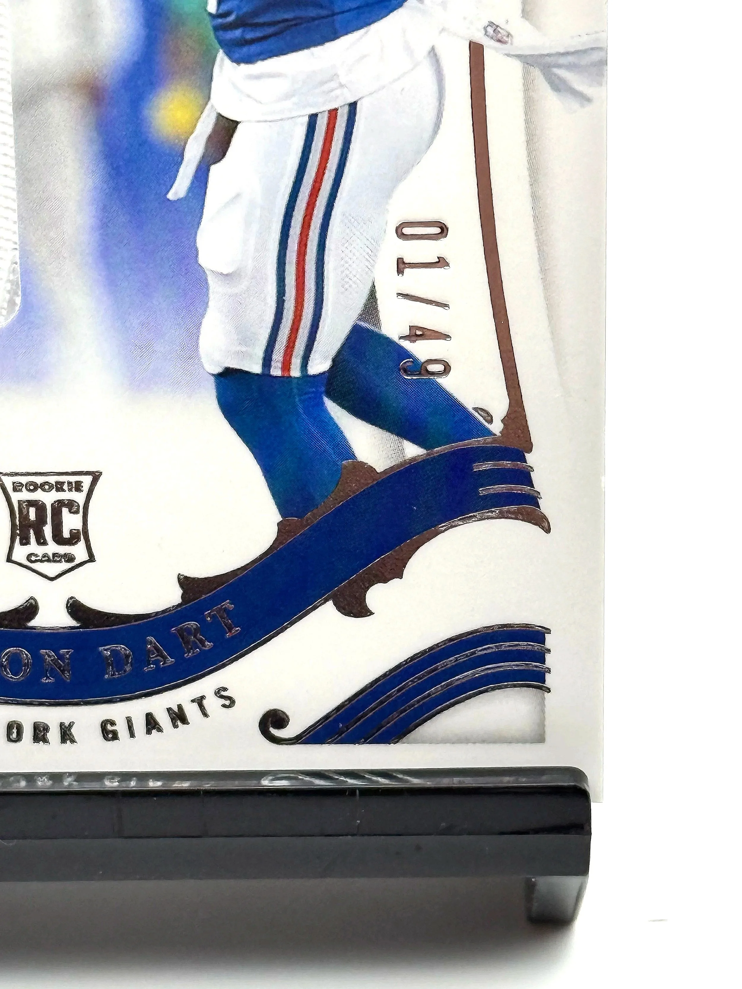 2025 Panini National Treasures Jaxson Dart /10 Heirlooms Gold #H-JDT Giants Football Card Bottom Right Corner