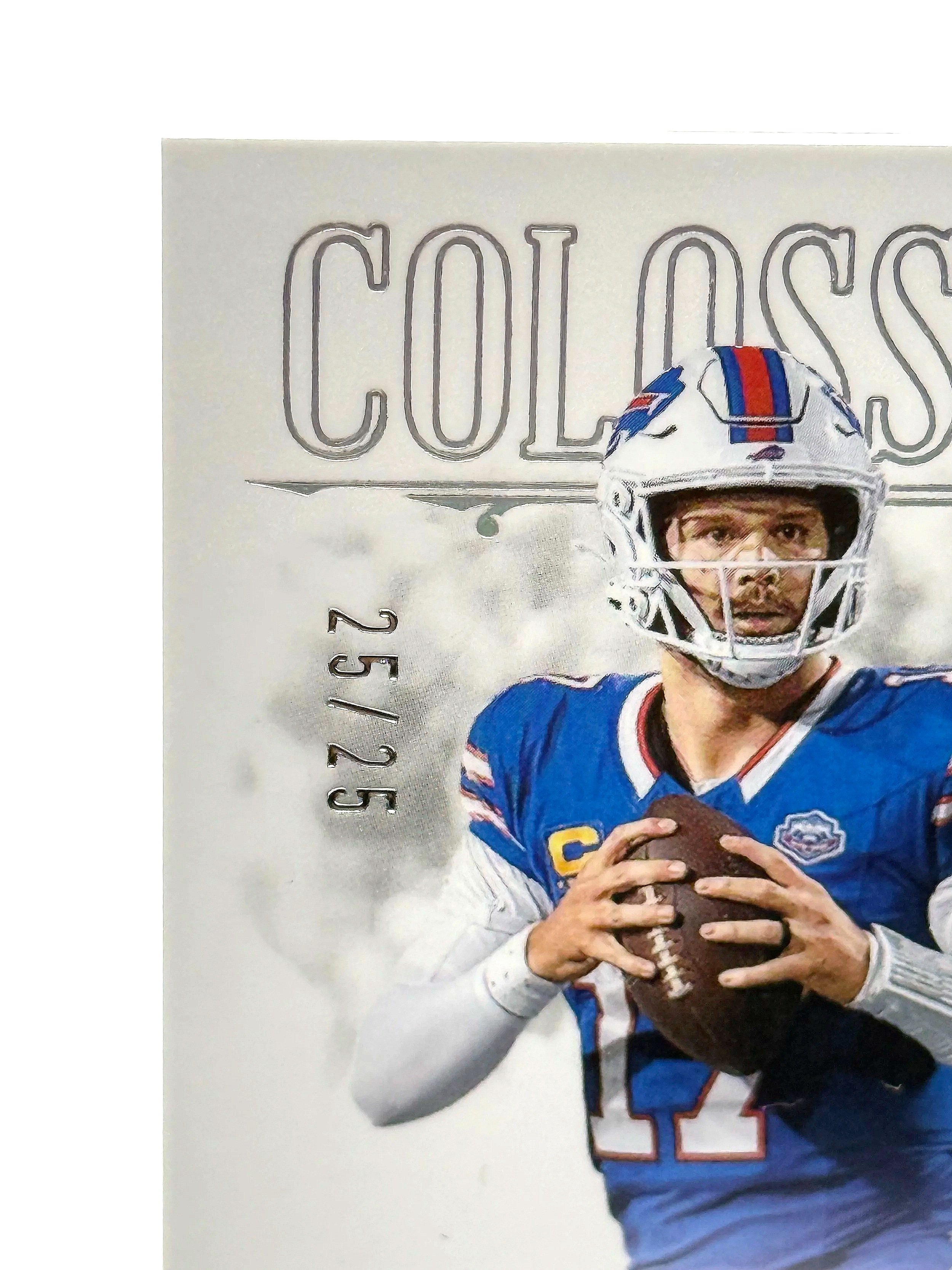 2025 Josh Allen National Treasures Patch Colossal /25 Prime Holo Silver Bills Football Card Top Left Corner