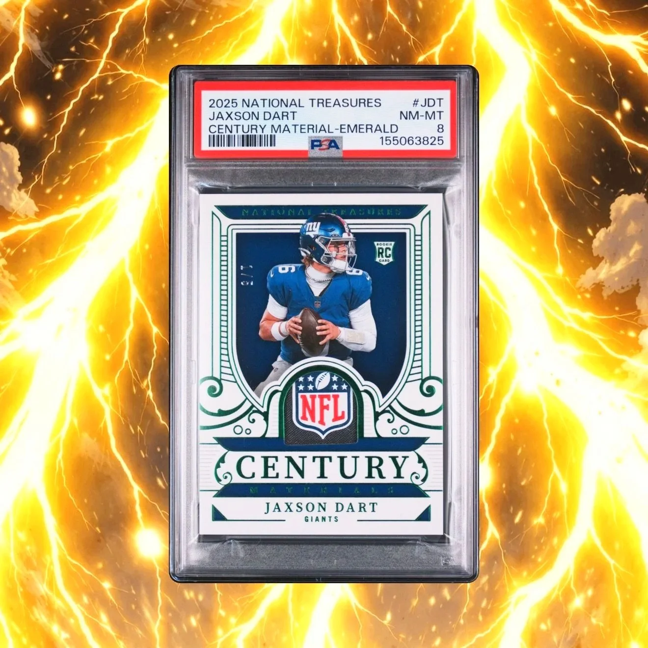 2025 National Treasures Jaxson Dart Century Materials NFL Shield patch /5 PSA8 Football Card Variation