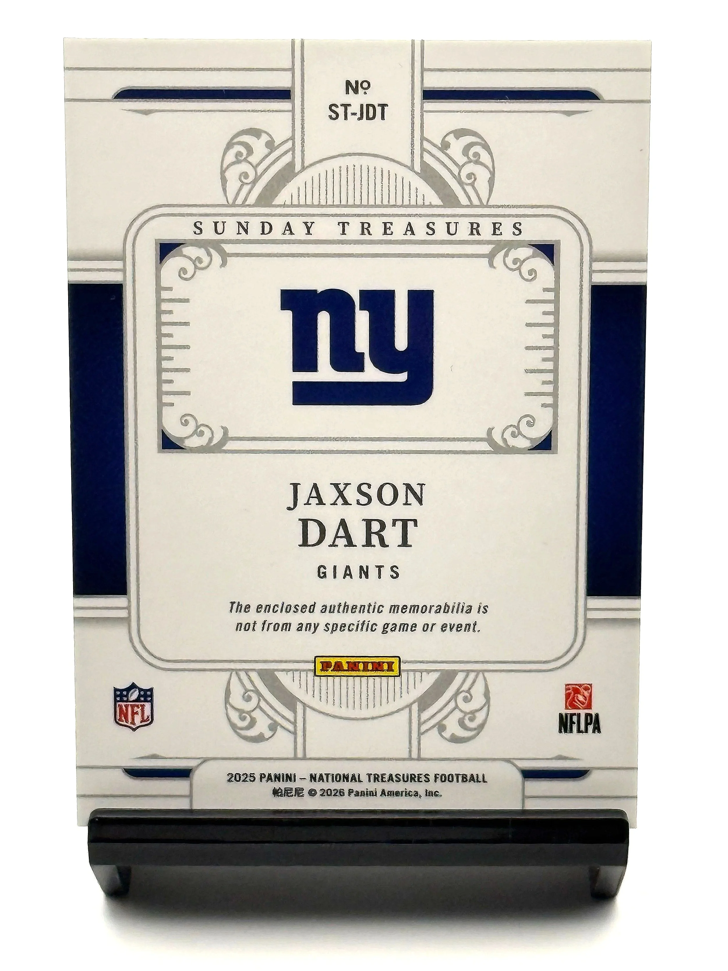 2025 National Treasures Jaxson Dart Dual Patch Holo Silver Rookie /25 Giants Football Card Back
