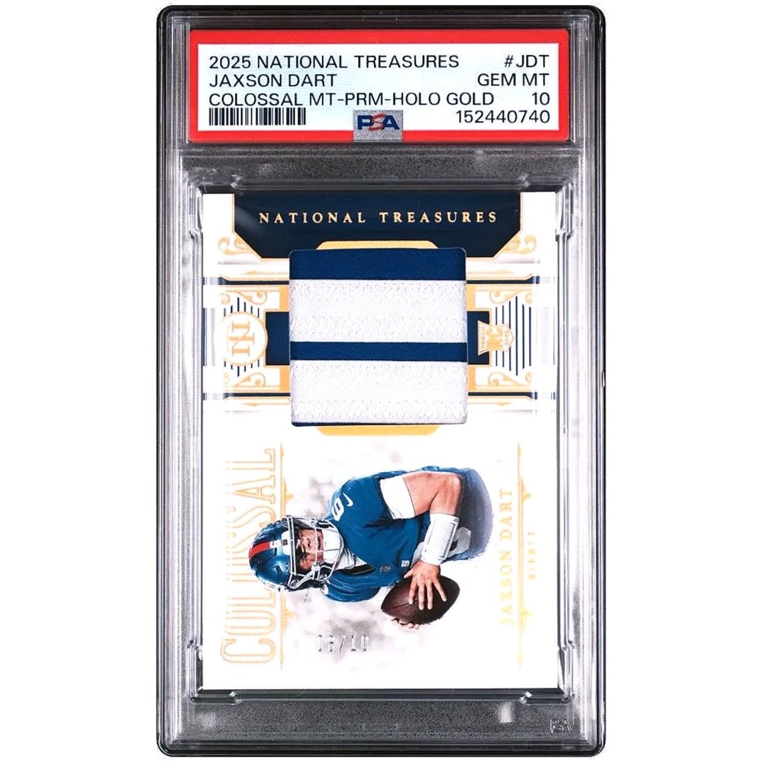 2025 National Treasures Jaxson Dart Colossal Materials Gold /10 PSA10 POP1 - Giants
