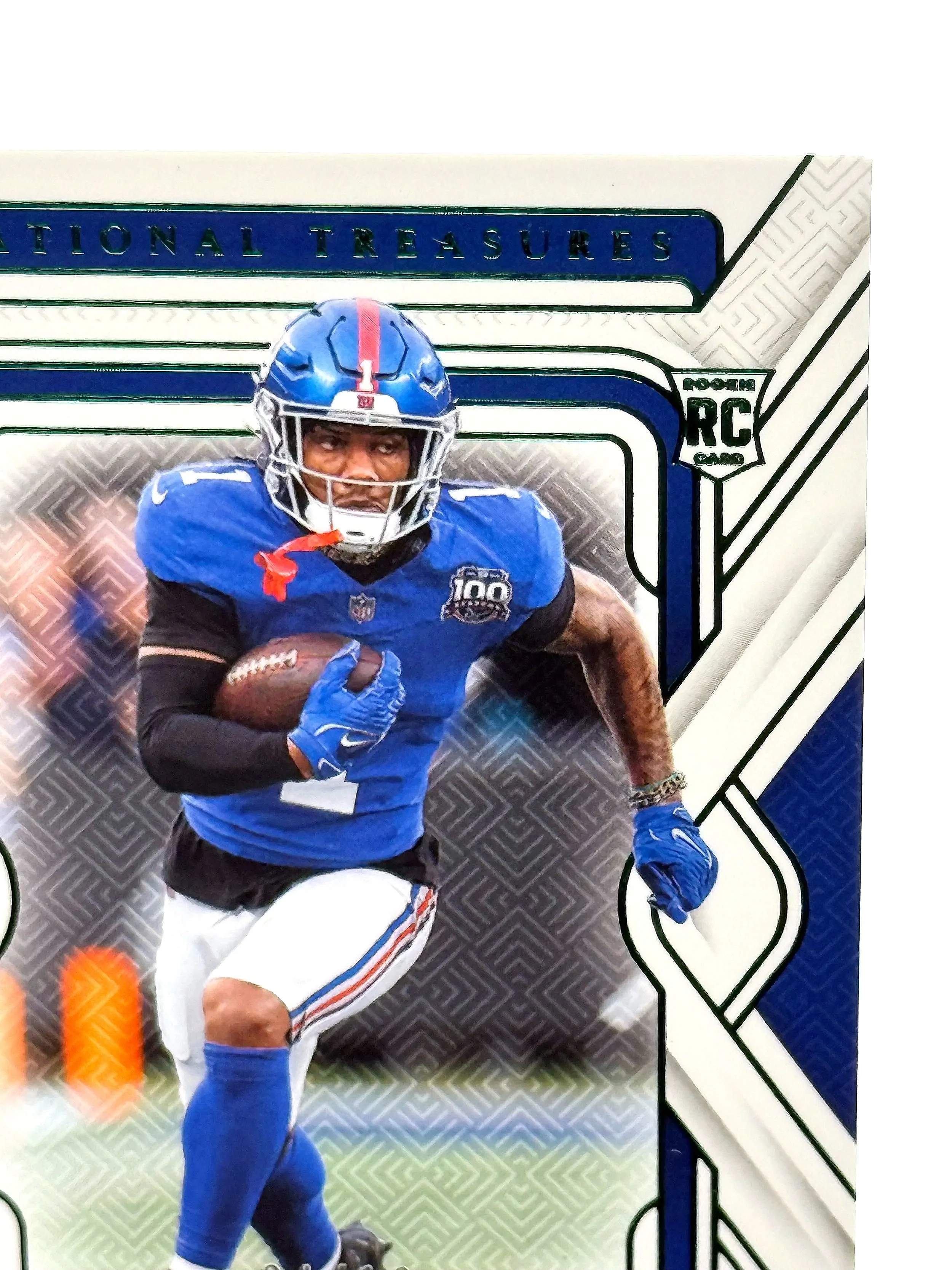 2024 National Treasures Malik Nabers Emerald Rookie #73 /10 Giants Football Card Top Right Corner