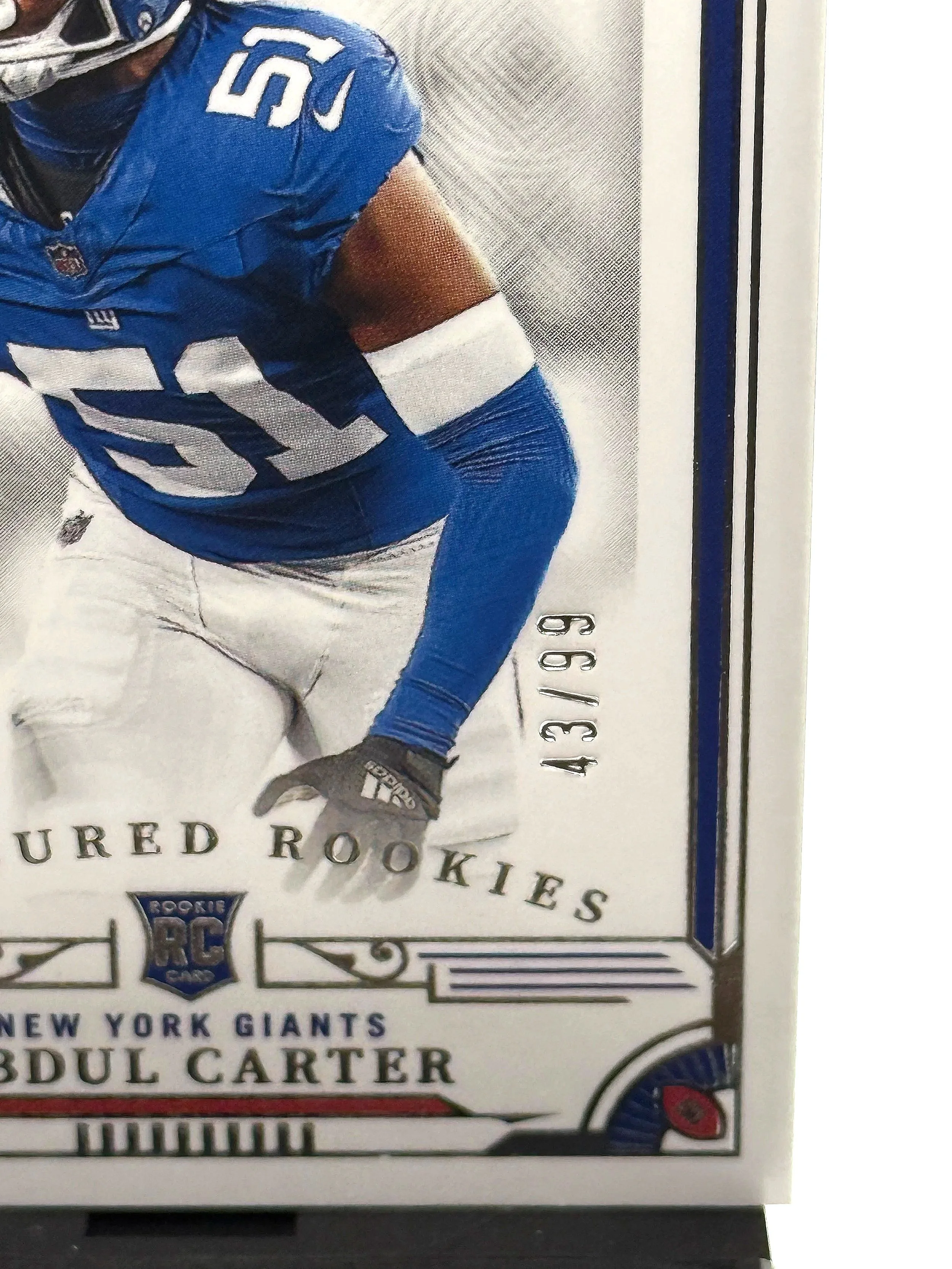2025 National Treasures Abdul Carter Treasured Rookies NT RC #TR-ACR - Giants football card bottom right corner