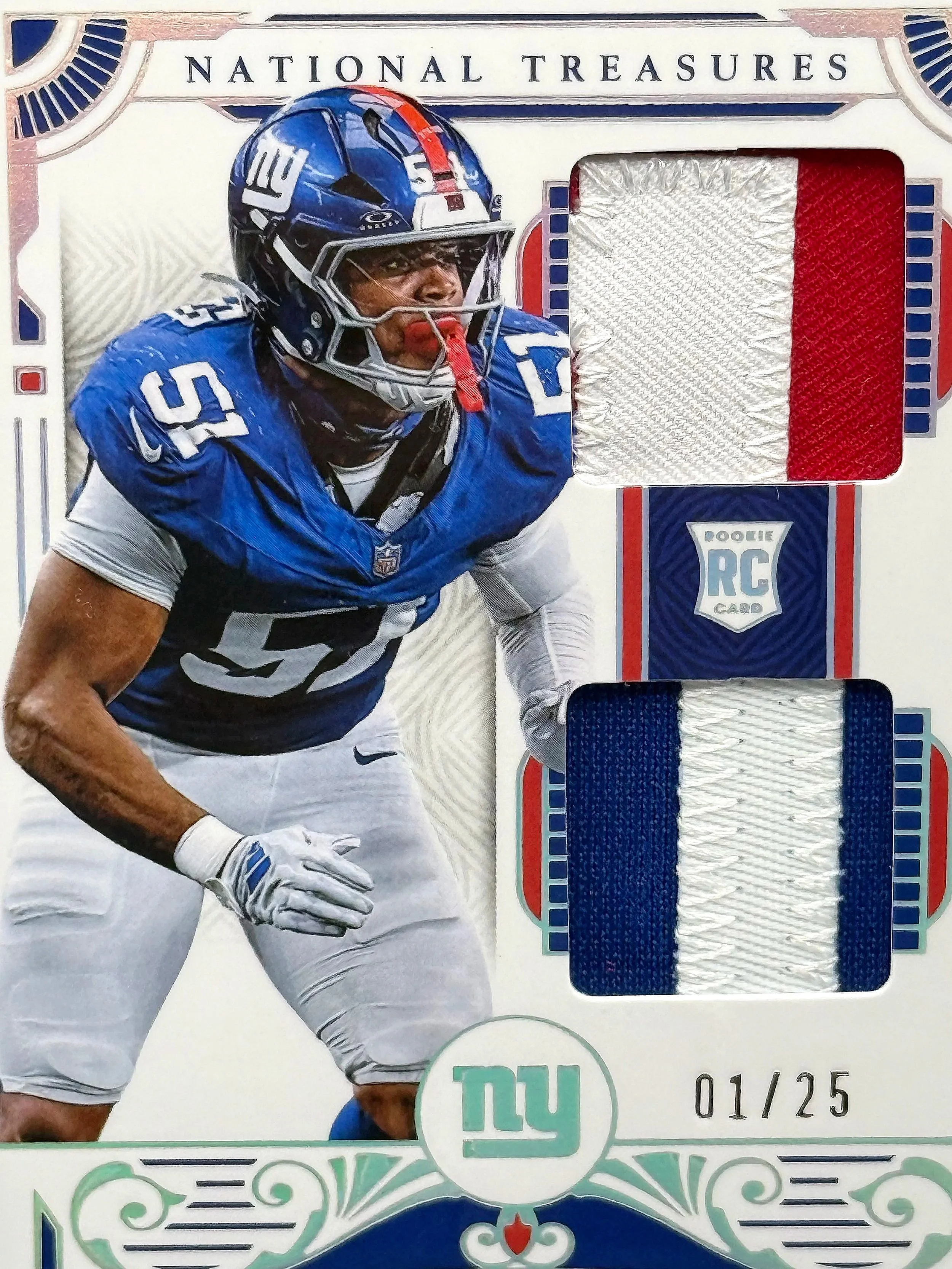 2025 National Treasures Abdul Carter Rookie Dual Patch Purple RC #/25 Giants Football Card Front Detail