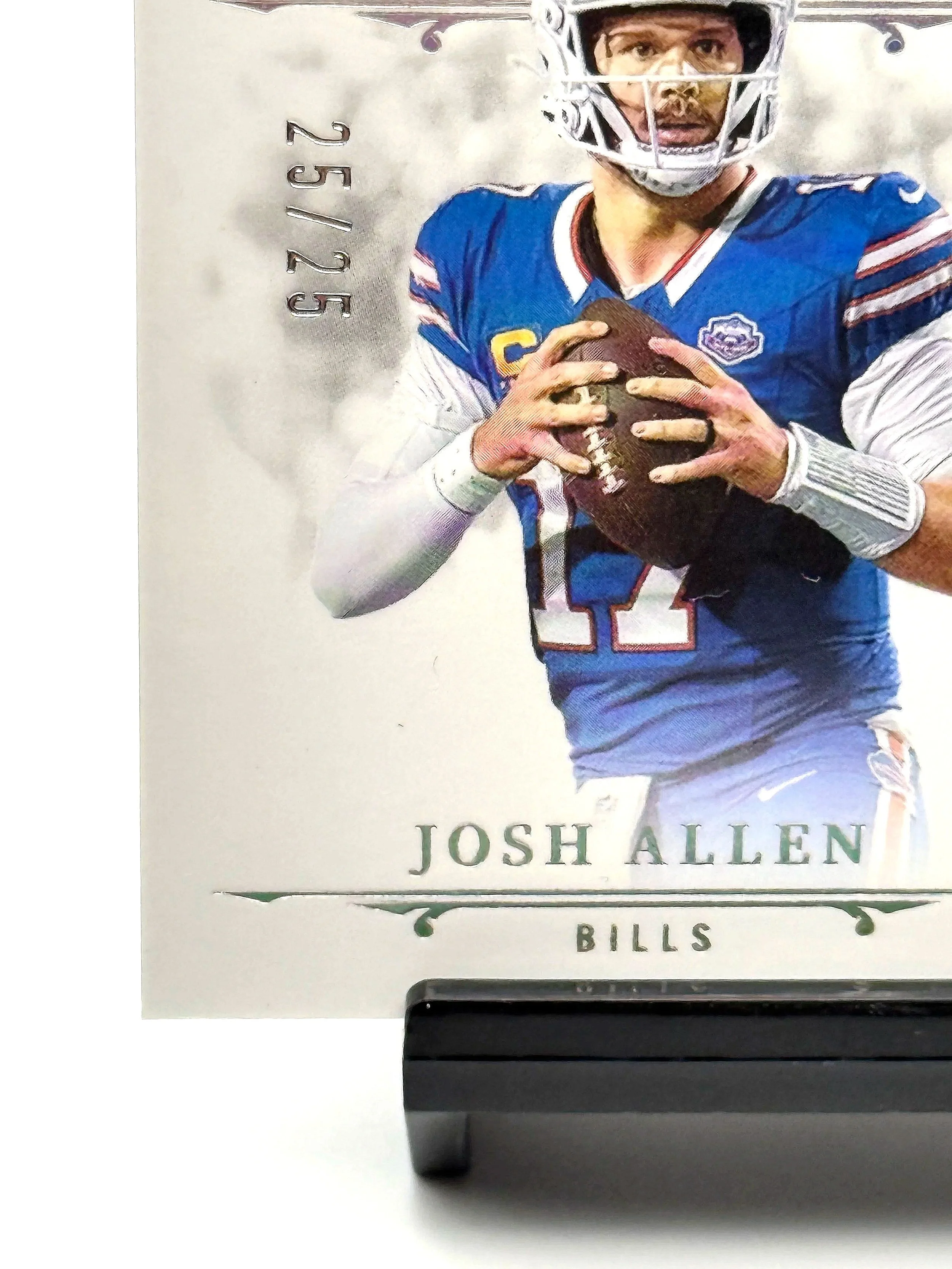 2025 Josh Allen National Treasures Patch Colossal /25 Prime Holo Silver Bills Football Card Bottom Left Corner