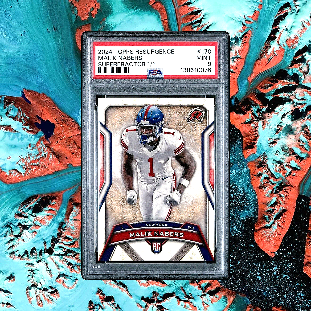 2024 Topps Resurgence Malik Nabers Superfractor 1/1 Rookie PSA9 - Giants football card sidexside
