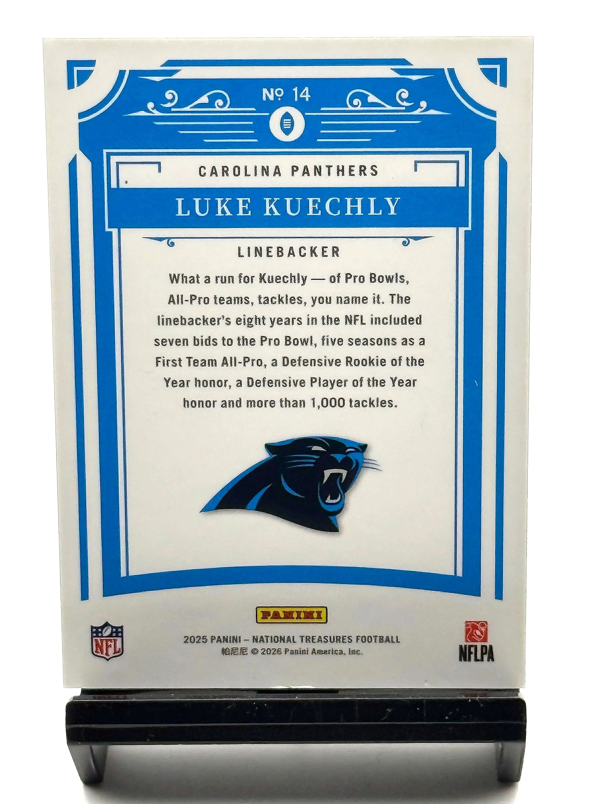 2025 National Treasures Luke Kuechly Purple Card /75 Panthers football card back