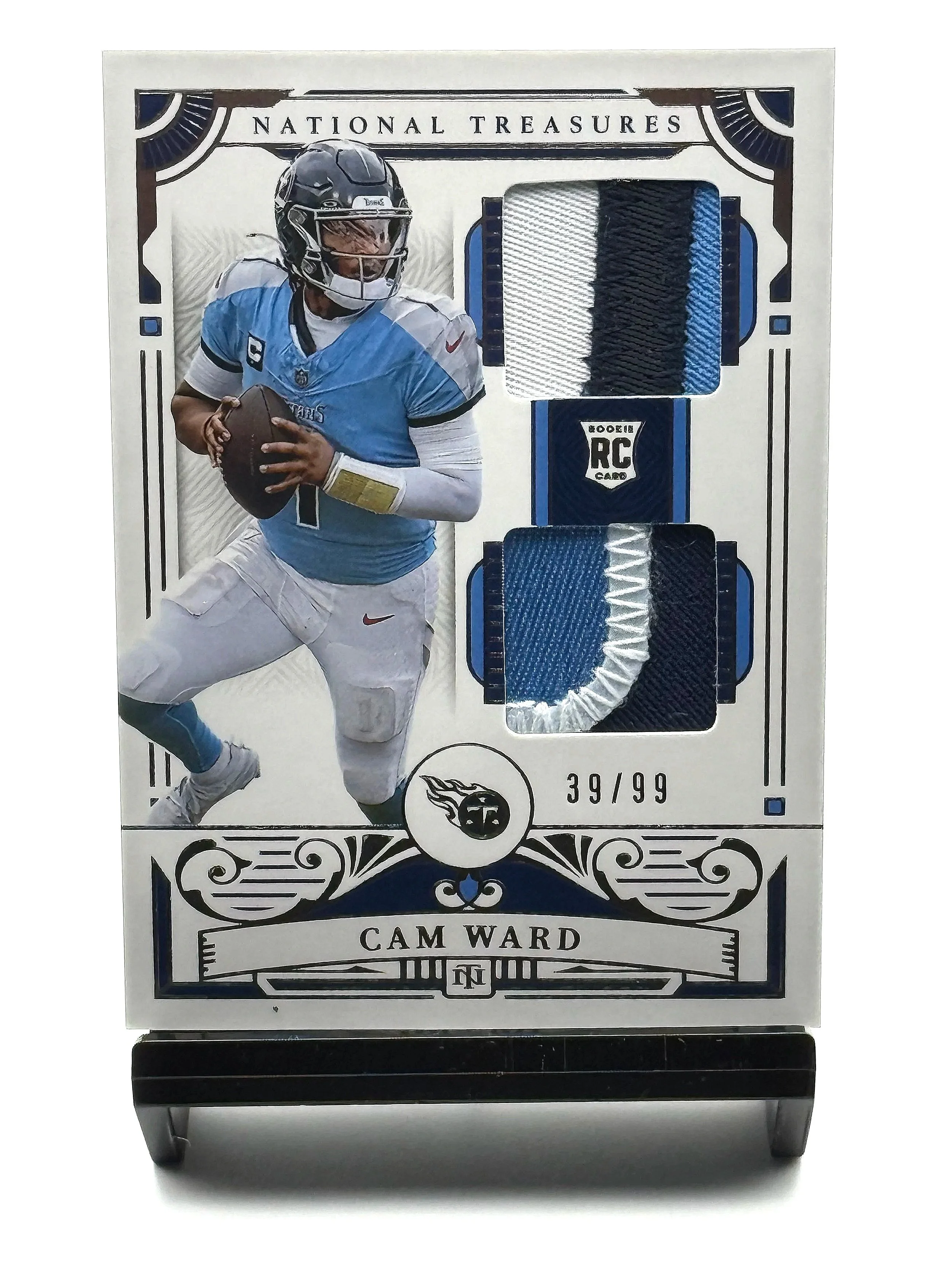 2025 National Treasures Cam Ward Dual Patch Rookie NT RC #1 Titans