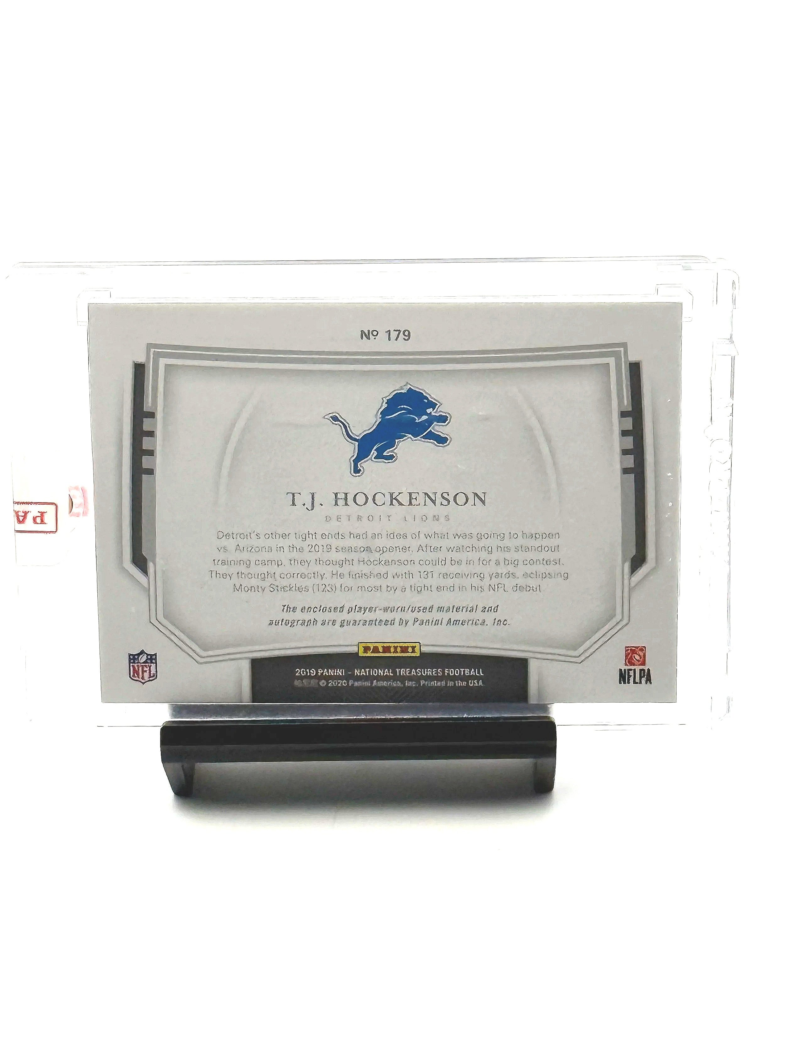 2020 National Treasures TJ Hockenson Stars & Stripes RPA /20 #179 Lions football card back