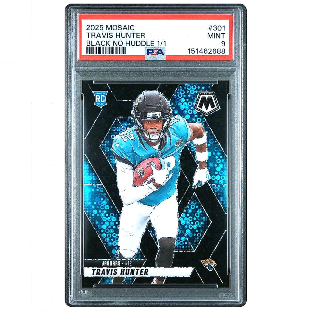 2025 Mosaic Travis Hunter Black No Huddle Rookie 1/1 #301 PSA9 - Jaguars