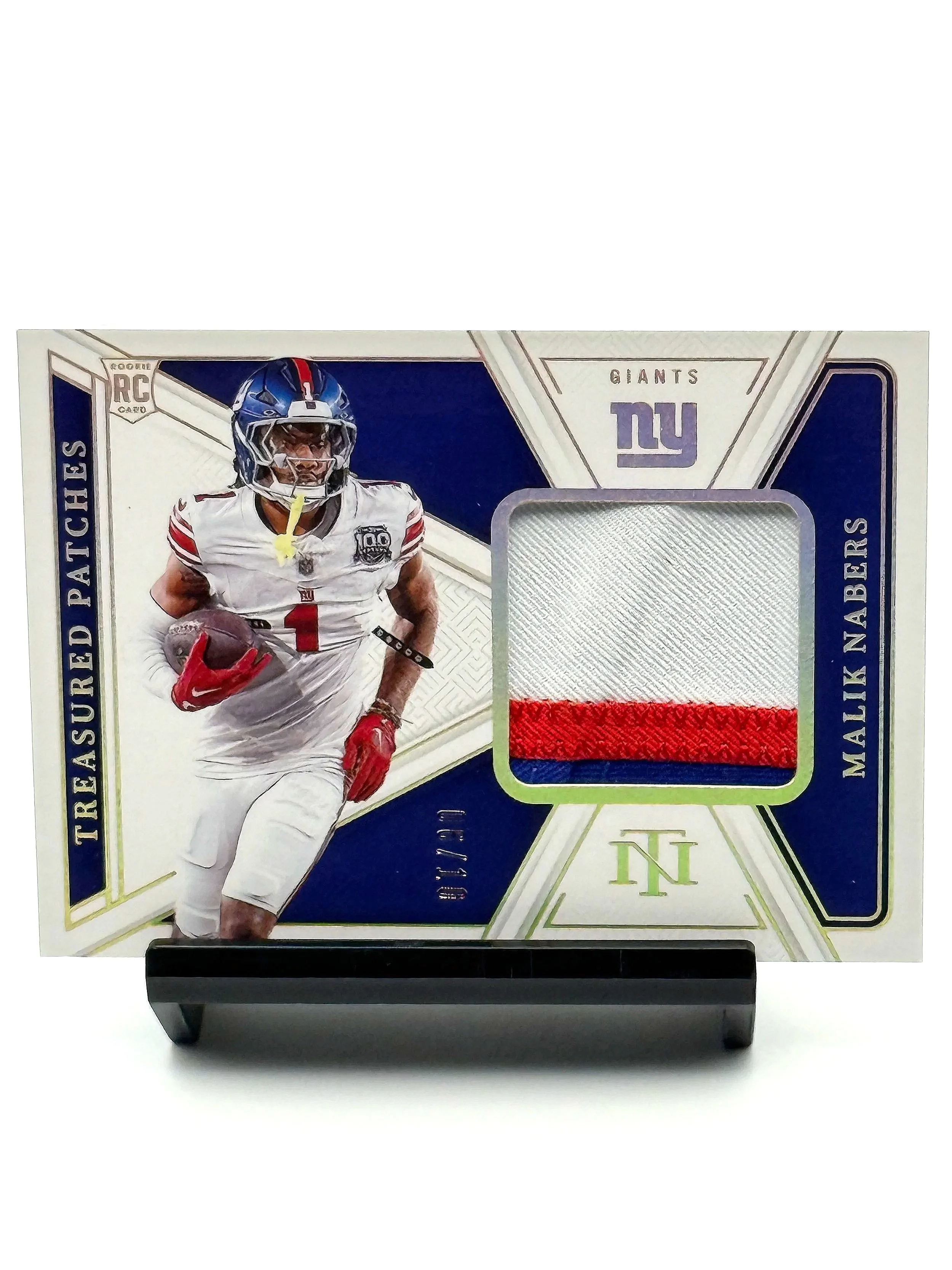2024 National Treasures Malik Nabers Gold Rookie /10 3-Color Patch TP-MNS Giants