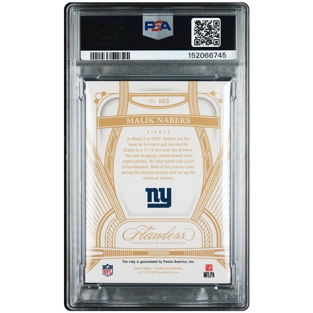 2024 Panini Flawless Malik Nabers Ruby #103 RC /20 PSA9 - Giants Football Card Back