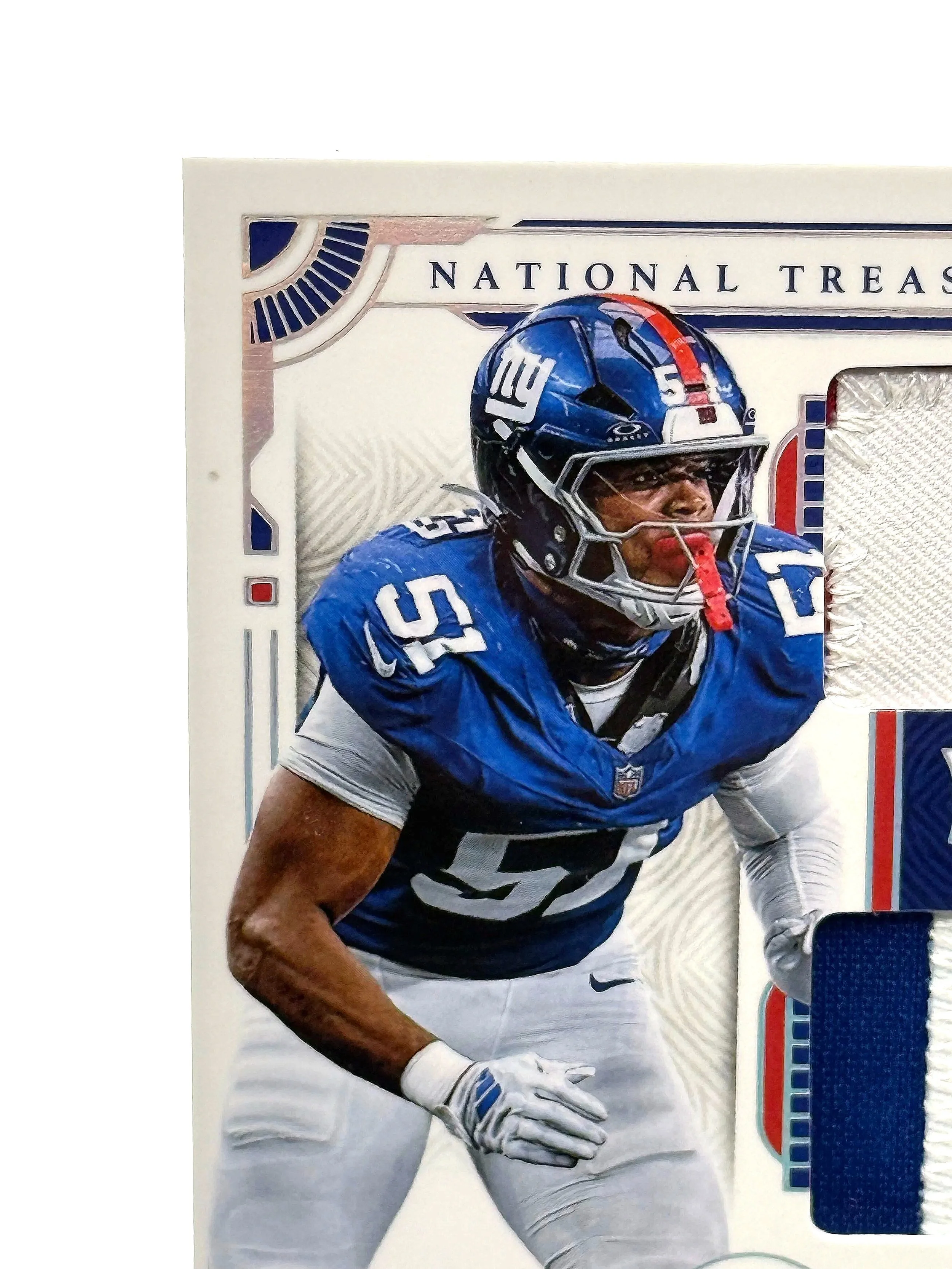 2025 National Treasures Abdul Carter Rookie Dual Patch Purple RC #/25 Giants Football Card Top Left Corner