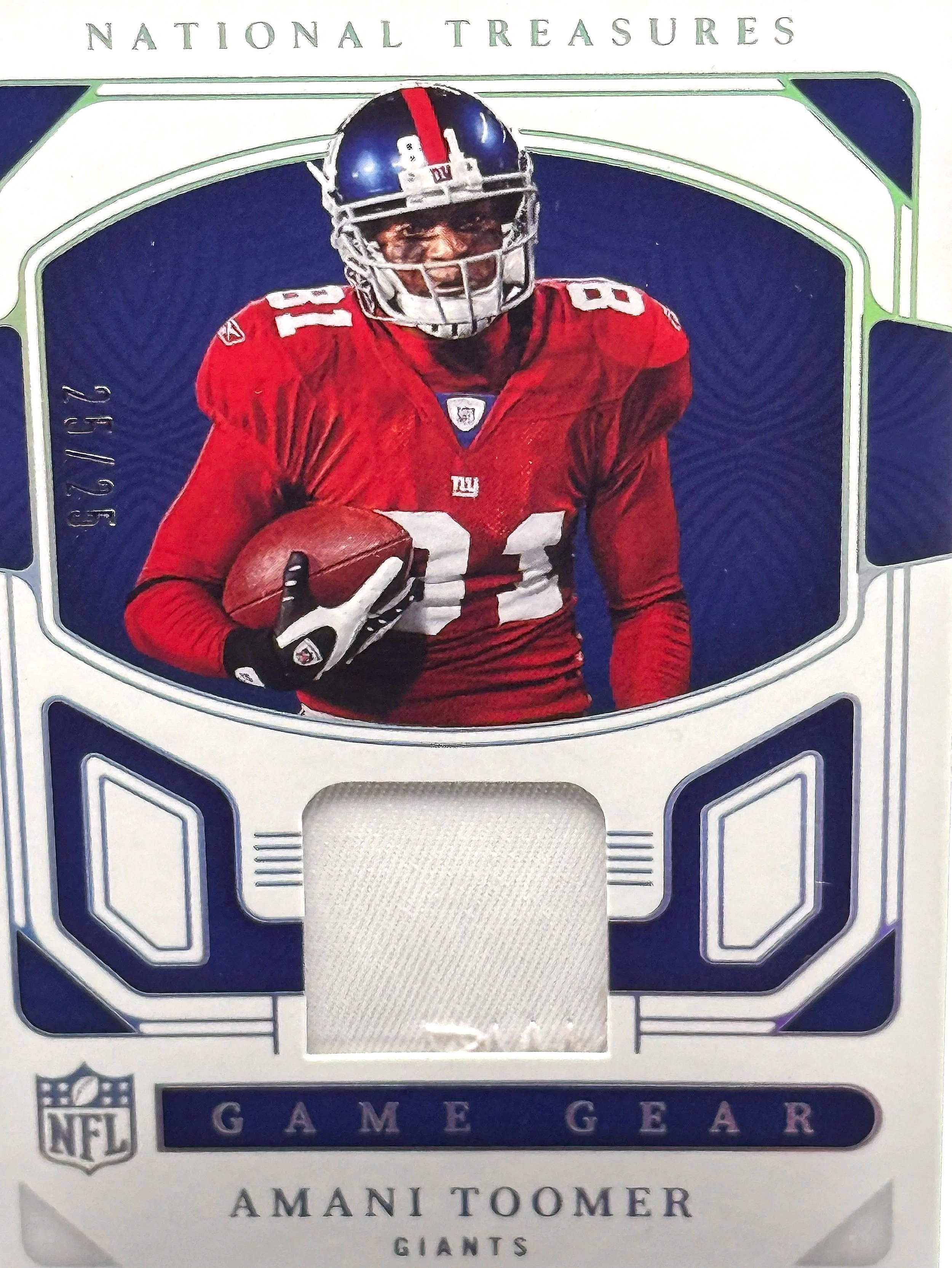 2022 National Treasures Amani Toomer Game Gear Game-Worn Patch /25 #GTE-ATO football card front detail