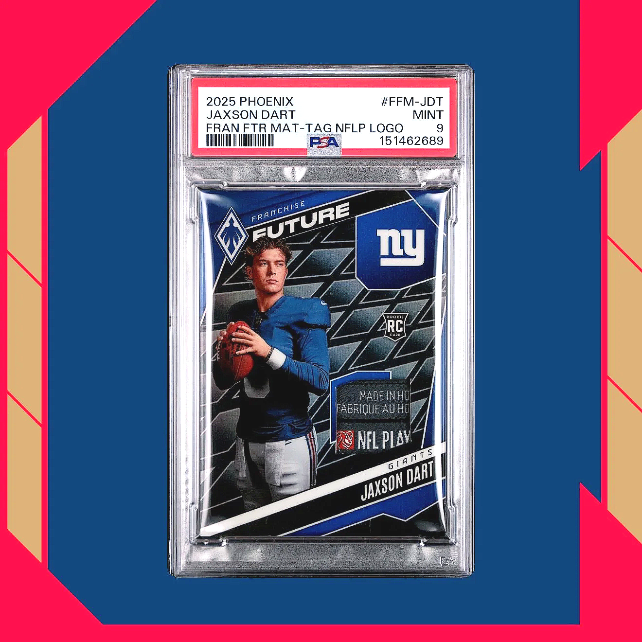 2025 Phoenix Jaxson Dart Franchise Futures Materials NFLPA Logo /2 Giants - PSA9 Football Card Front Studio
