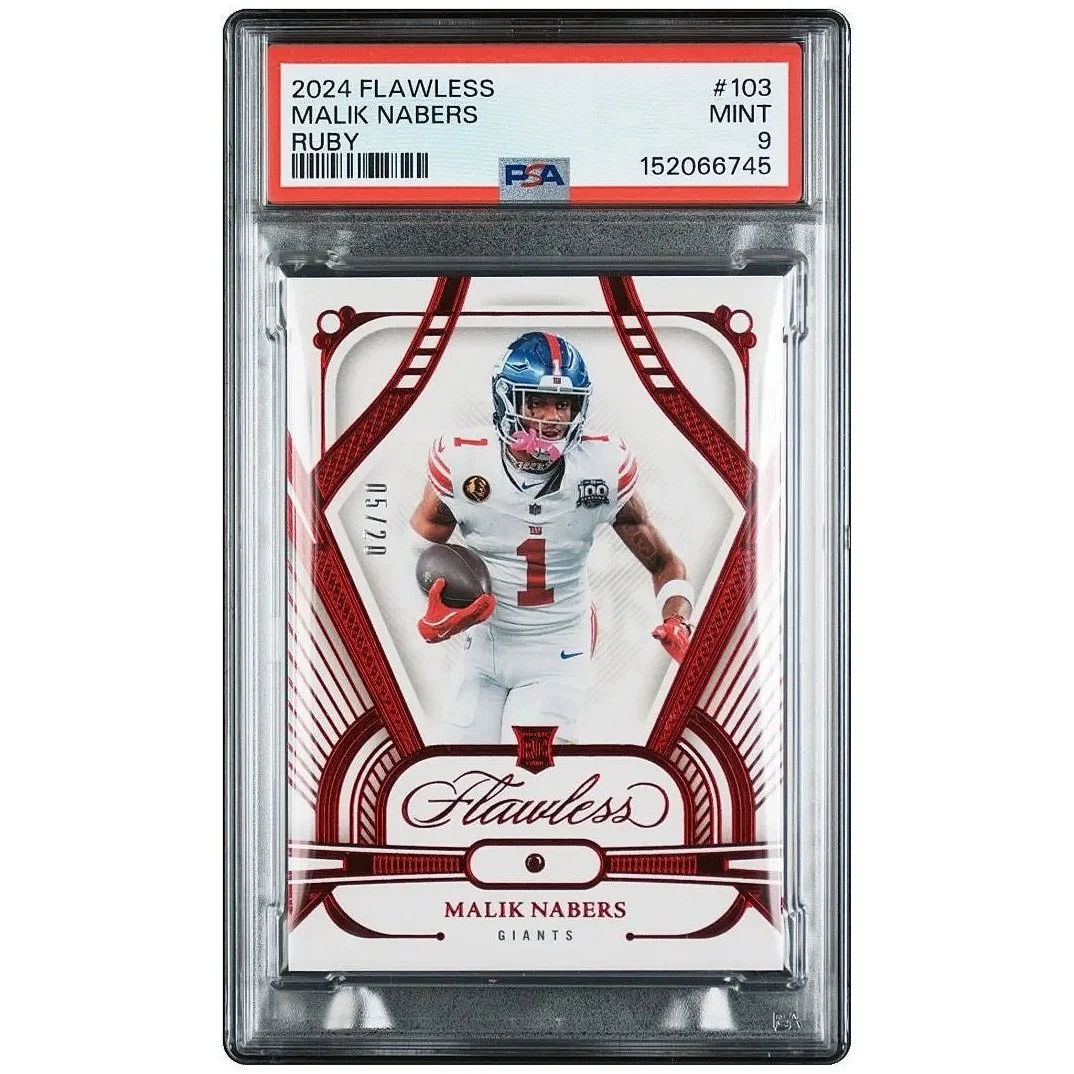 2024 Panini Flawless Malik Nabers Ruby #103 RC /20 PSA9 - Giants Football Card Front