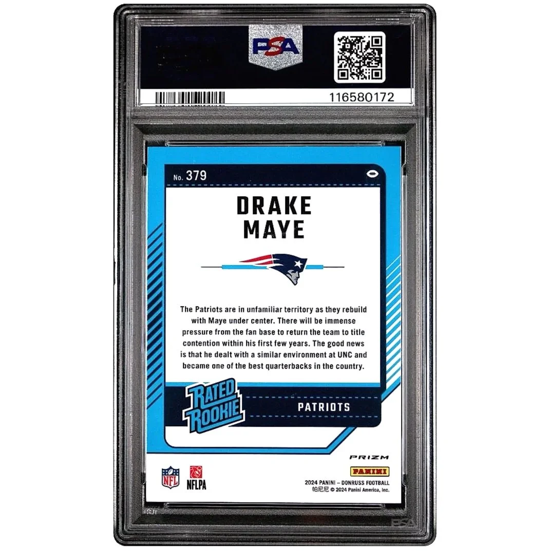 2024 Donruss Drake Maye Optix Preview-Red Wave #379 PSA10 - Patriots Football Card Back