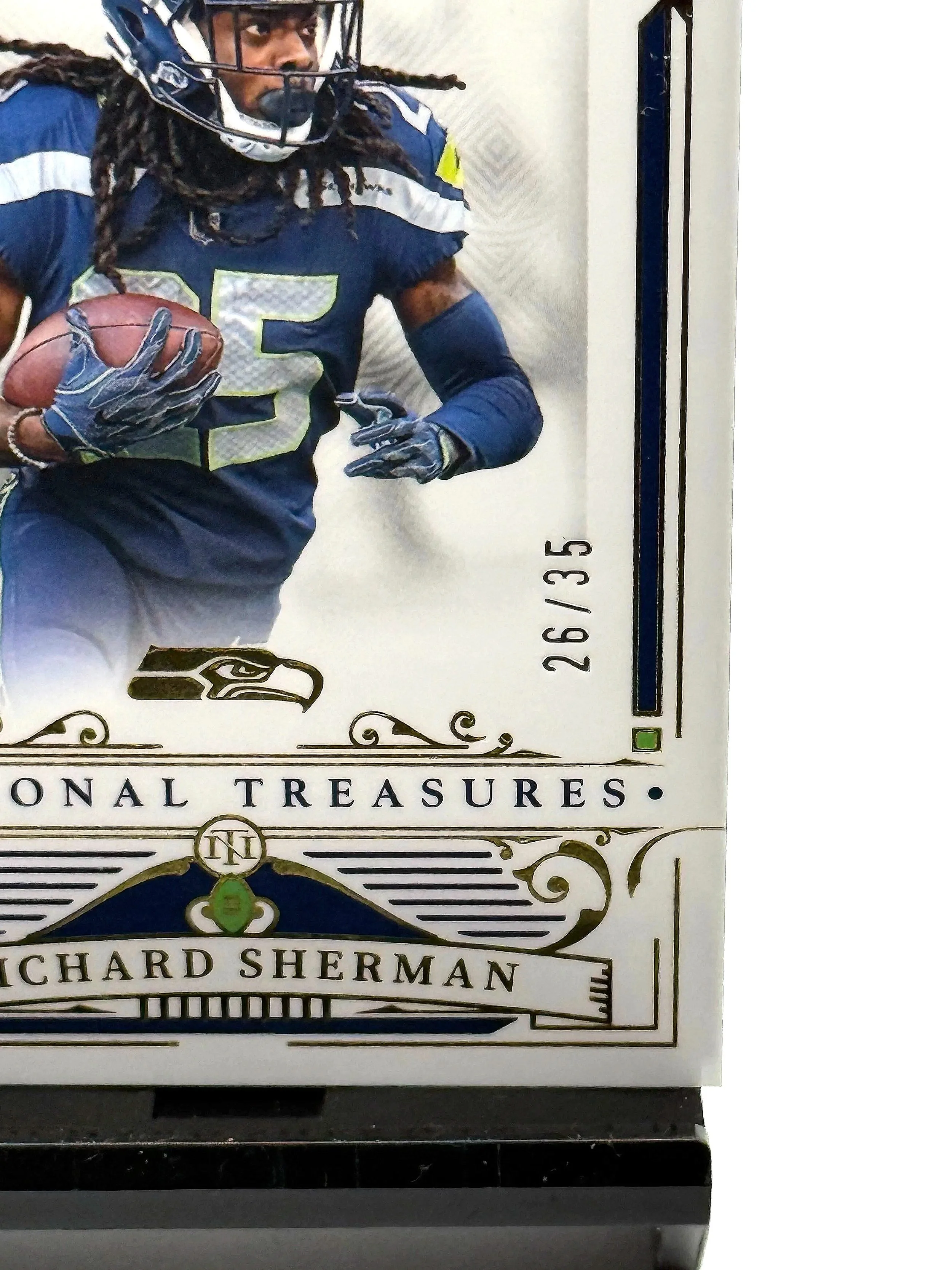 2025 National Treasures Richard Sherman /35 Seahawks football card bottom right corner