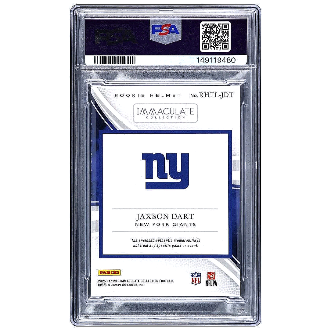 2025 Immaculate Jaxson Dart Rookie Helmet Flag 1/1 #RHTL-JDT -Giants - PSA8 football card back