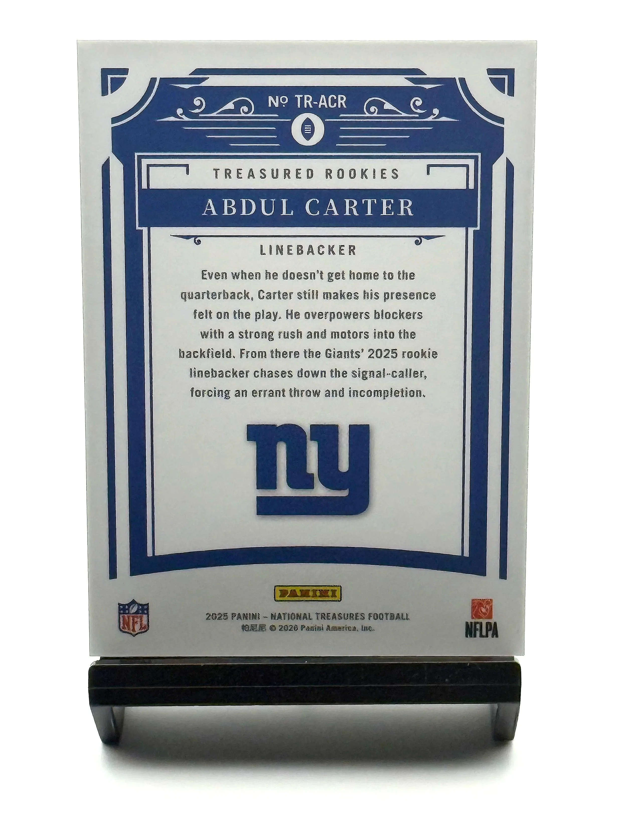 2025 National Treasures Abdul Carter Treasured Rookies NT RC #TR-ACR - Giants football card back