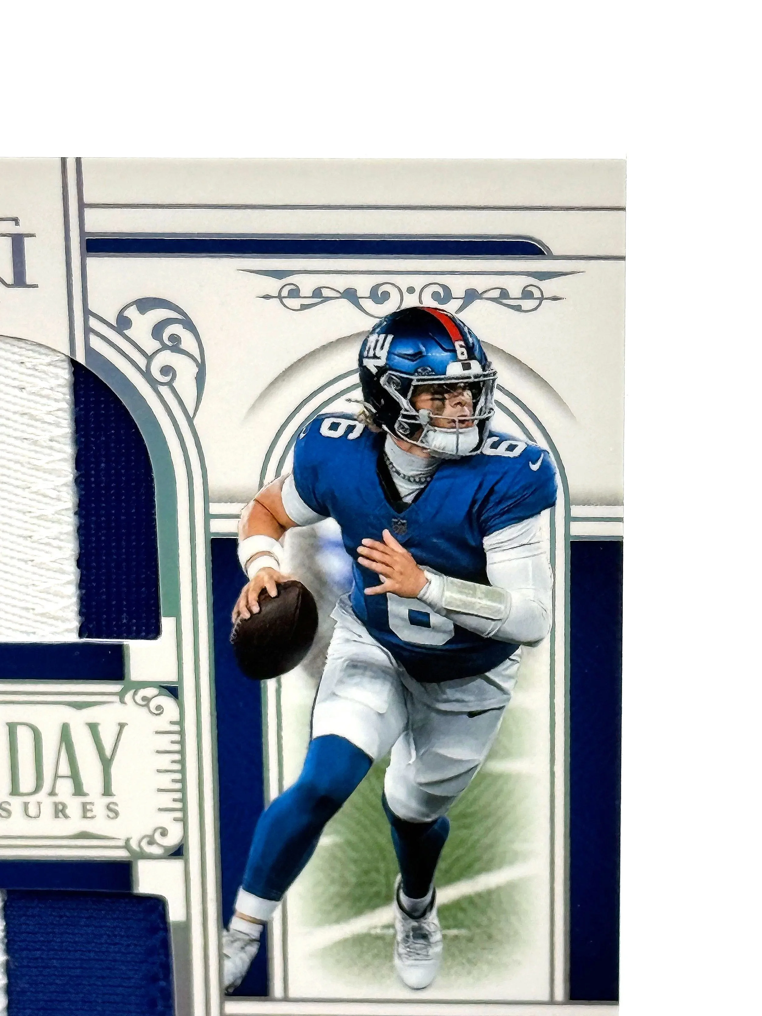 2025 National Treasures Jaxson Dart Dual Patch Holo Silver Rookie /25 Giants Football Card Top Right Corner