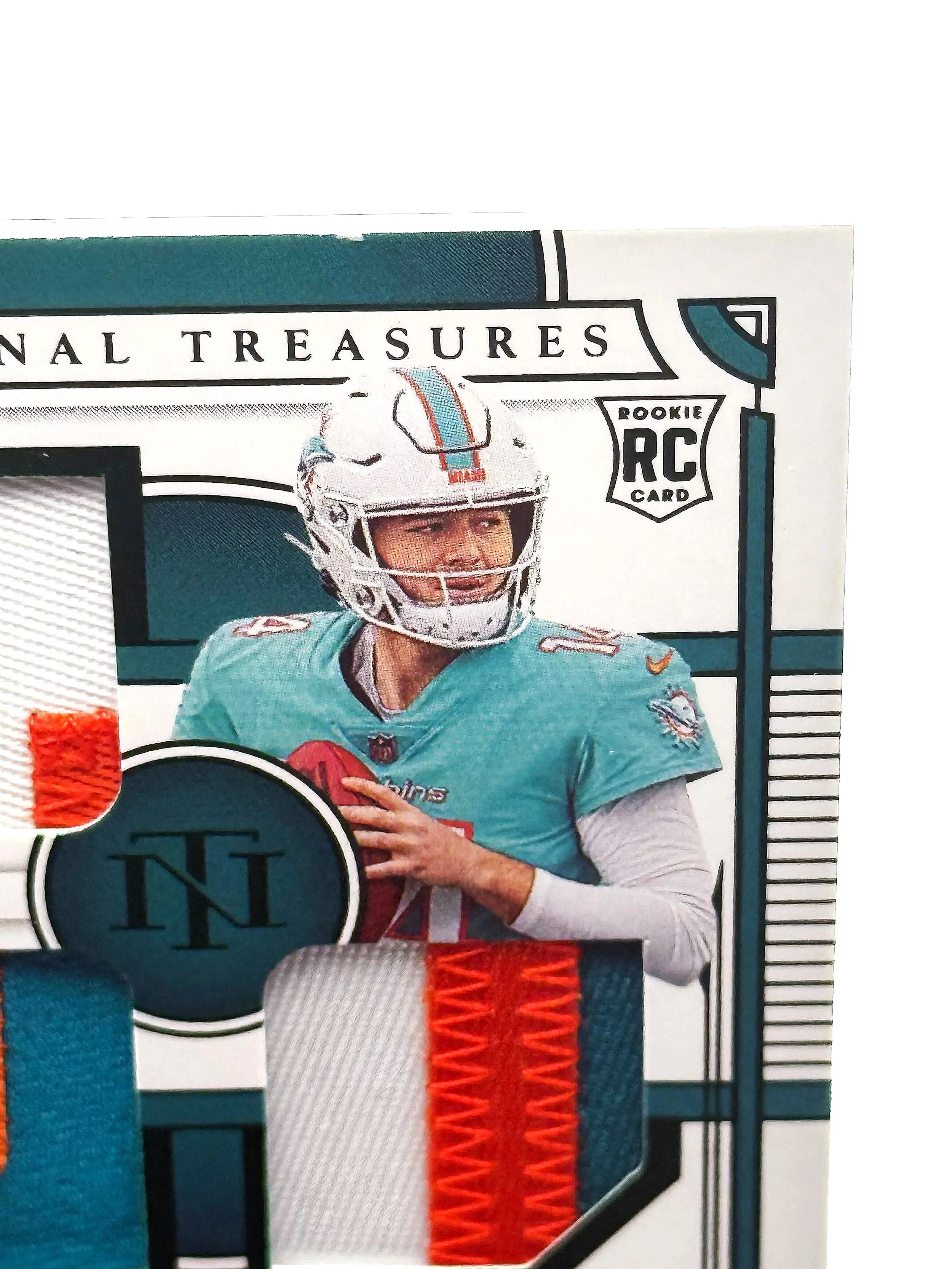 2025 National Treasures Quinn Ewers Rookie Materials Signatures /14 RPA #RMS-QES football card top right corner