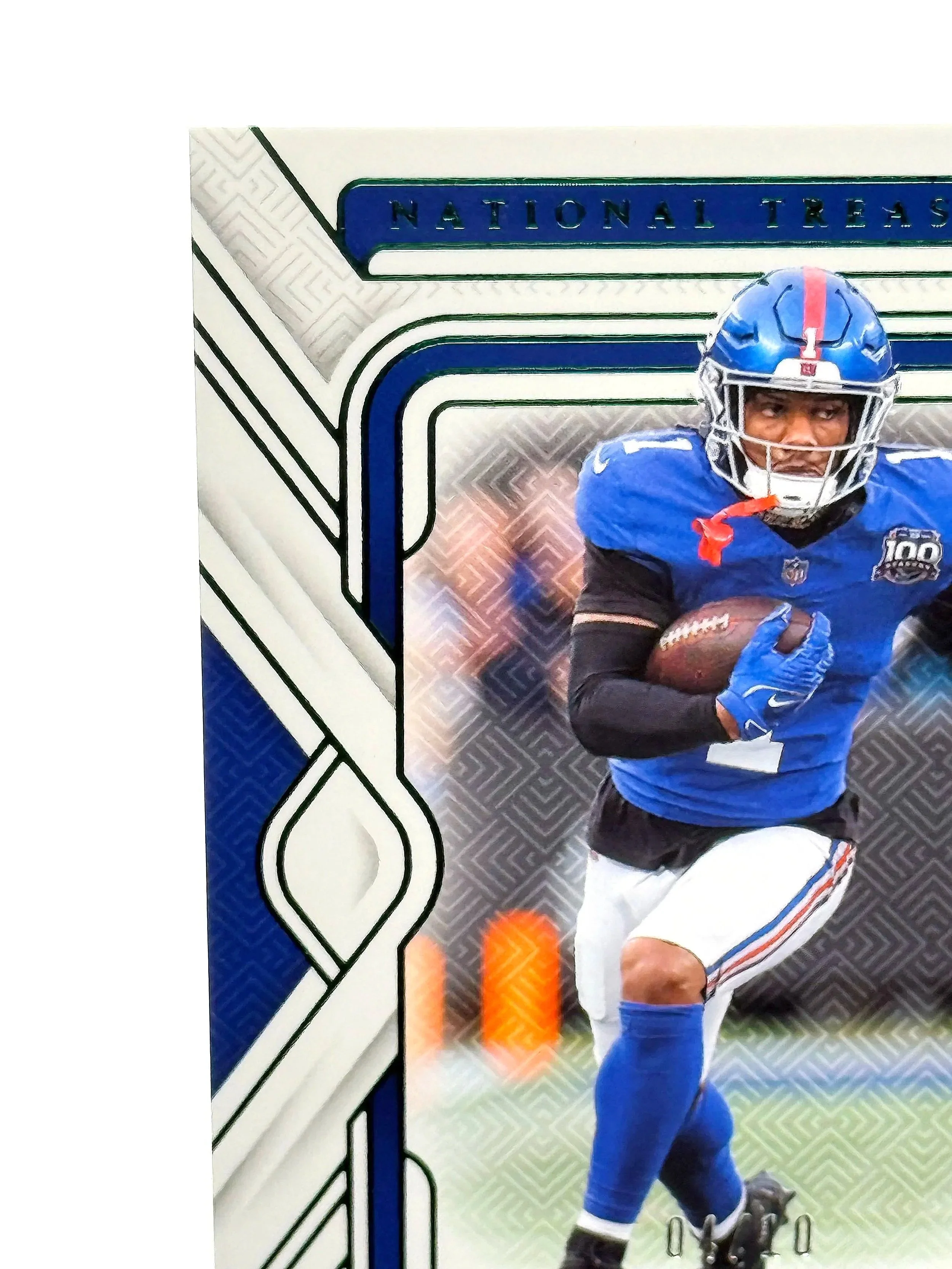 2024 National Treasures Malik Nabers Emerald Rookie #73 /10 Giants Football Card Top Left Corner