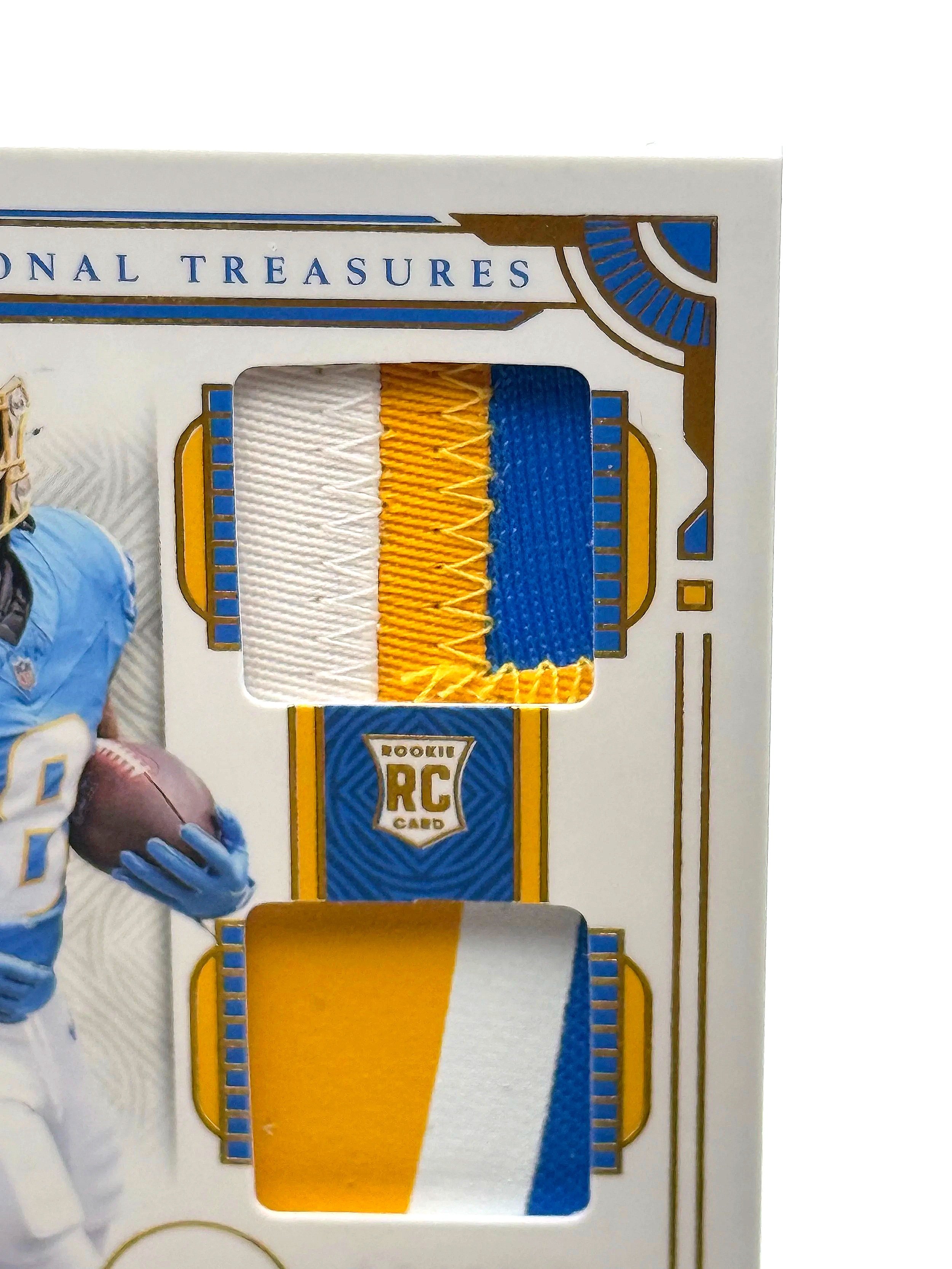 2025 National Treasures Omarion Hampton Dual Patch Rookie /35 NT RC #9 Chargers football card top right corner